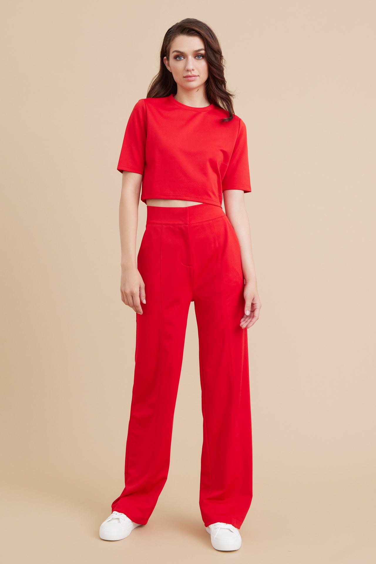 Knit Crop Top y pantalones de cintura alta Set