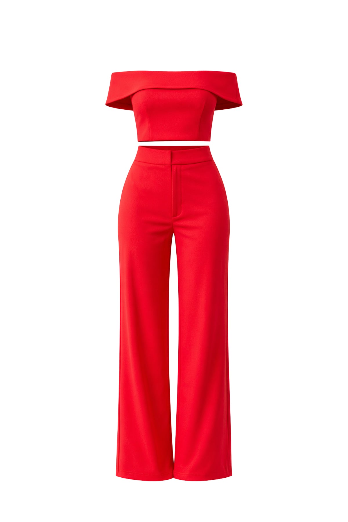 Knit Off Shoulder Crop Top and Wide Leg Pants Set
