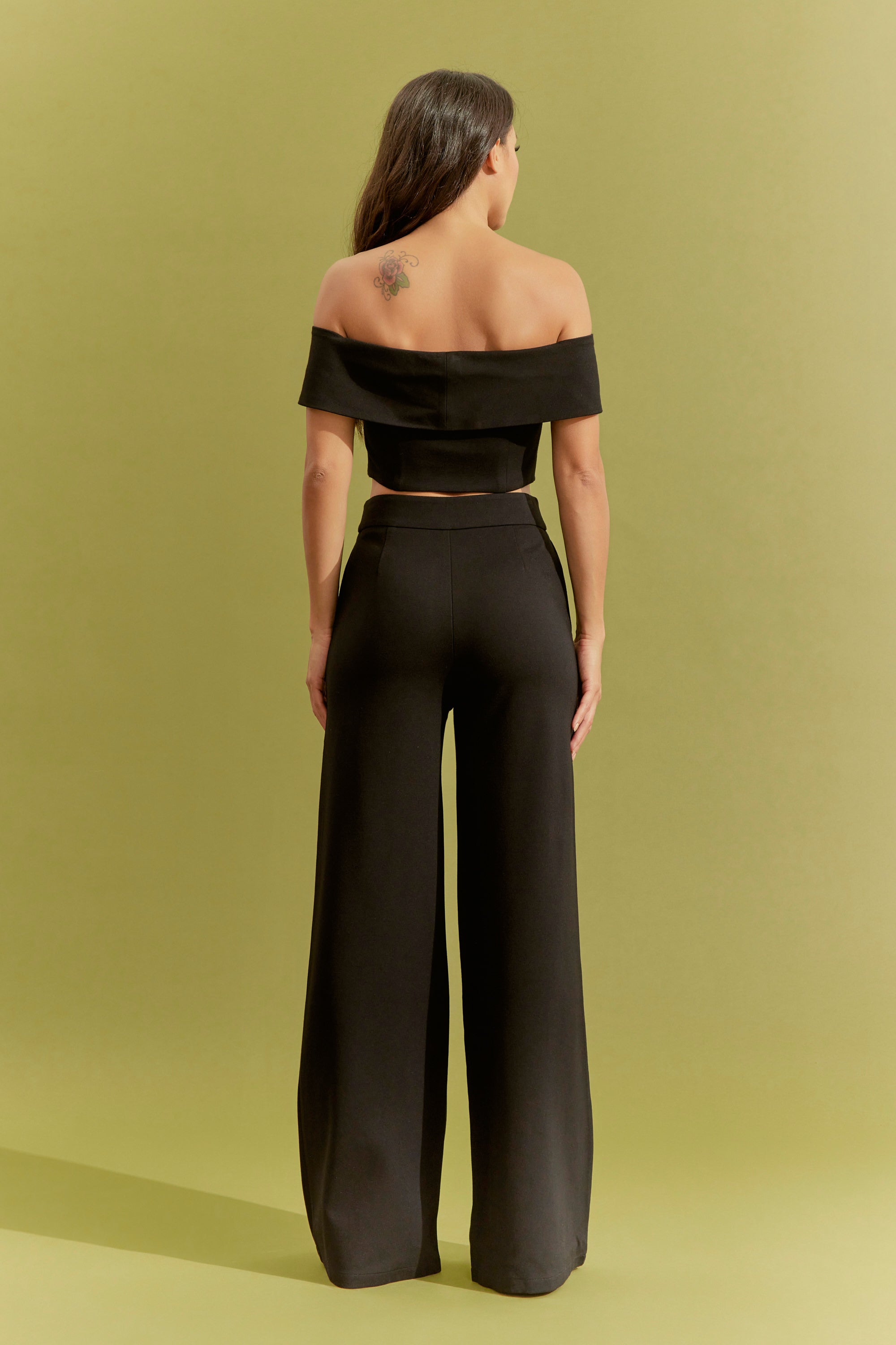 Knit Off Shoulder Crop Top and Wide Leg Pants Set