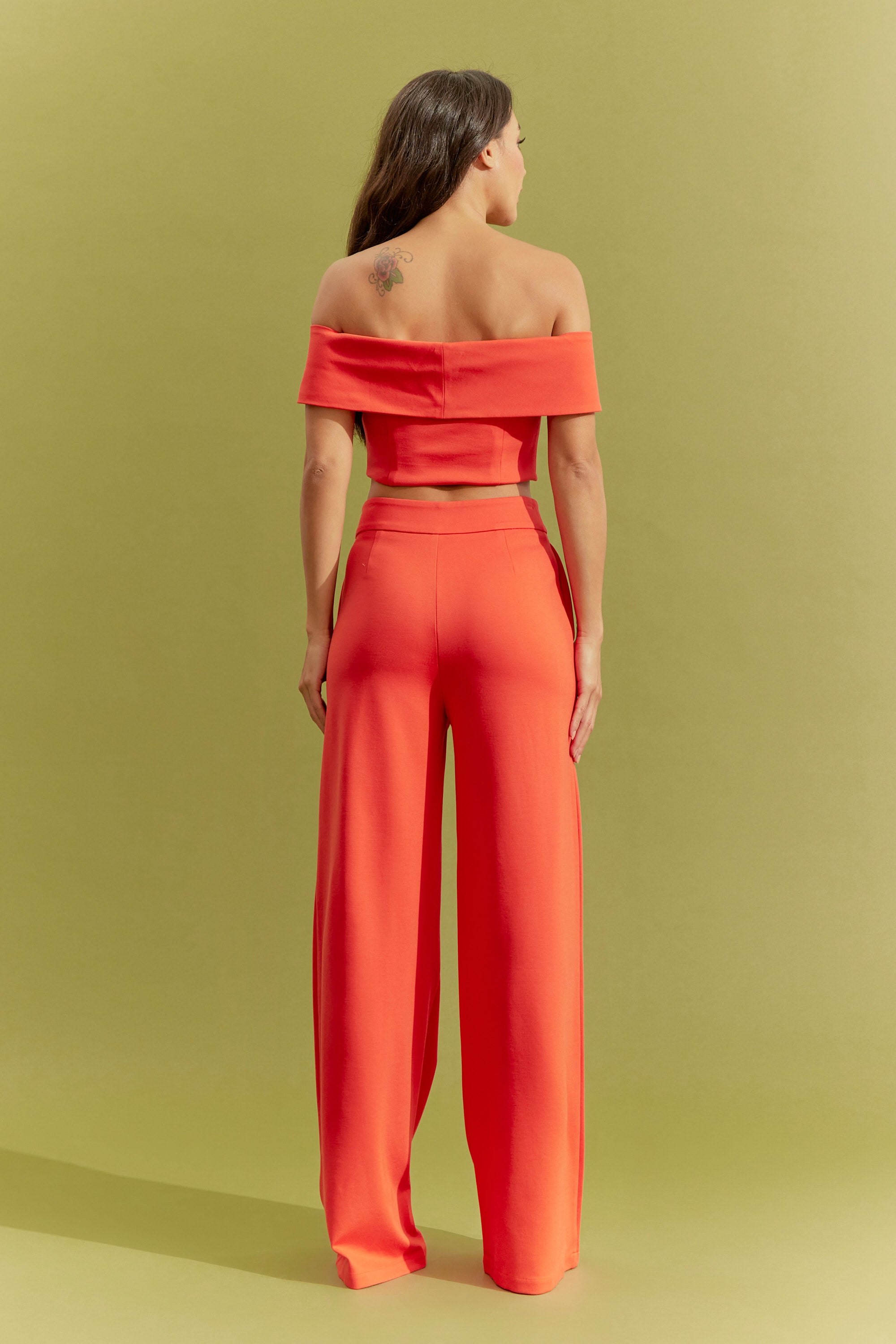 Knit Off Shoulder Crop Top and Wide Leg Pants Set