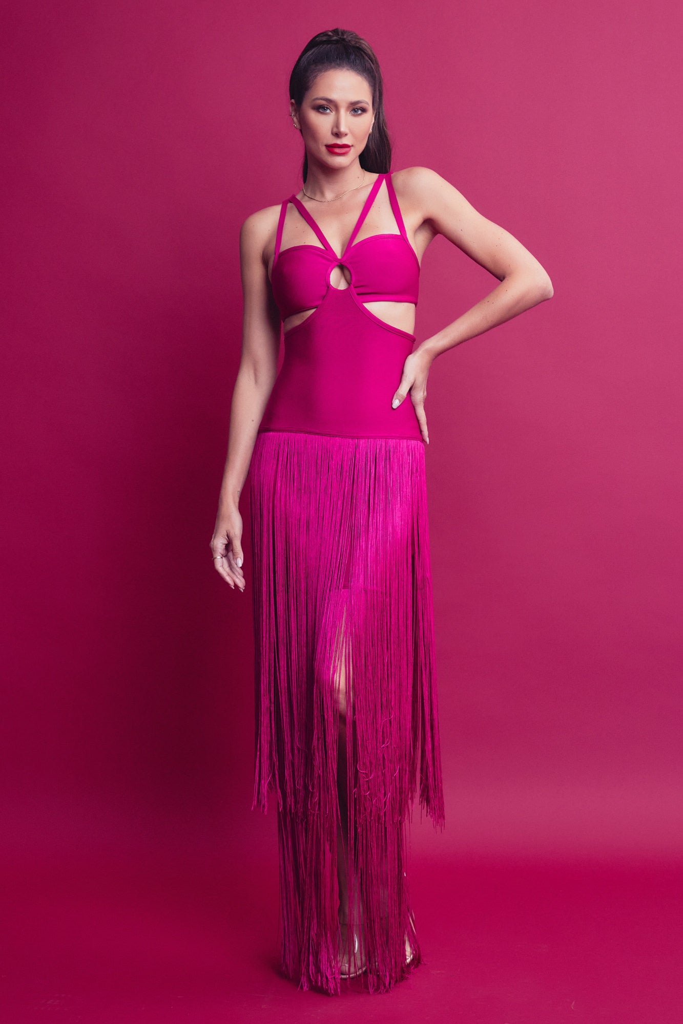 Bandage Fringe Dress With Cutout