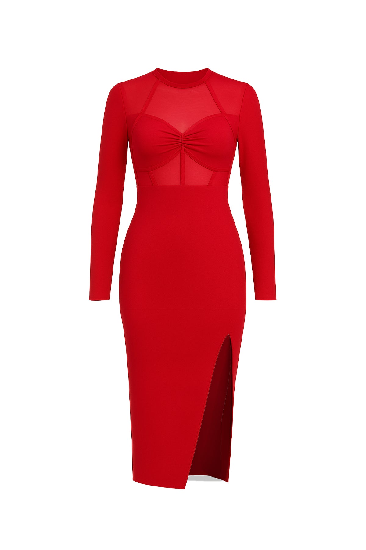 Sheer Mock Neck Bodycon Dress