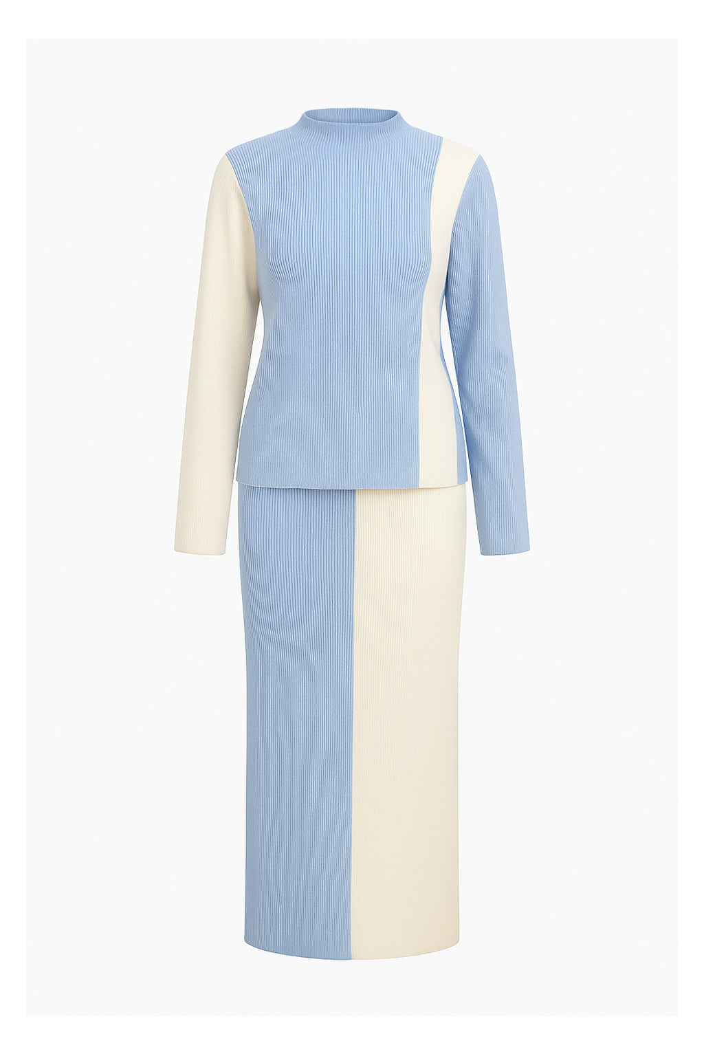 Mindy Knit Color Block Long Sleeve Top And Skirt Set