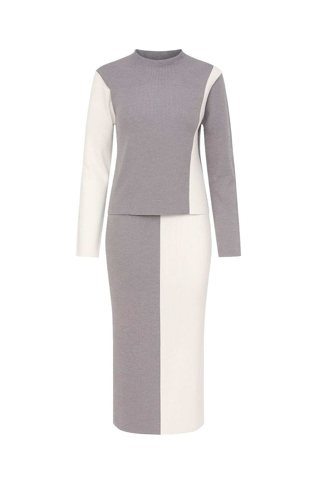 Mindy Knit Color Block Long Sleeve Top And Skirt Set