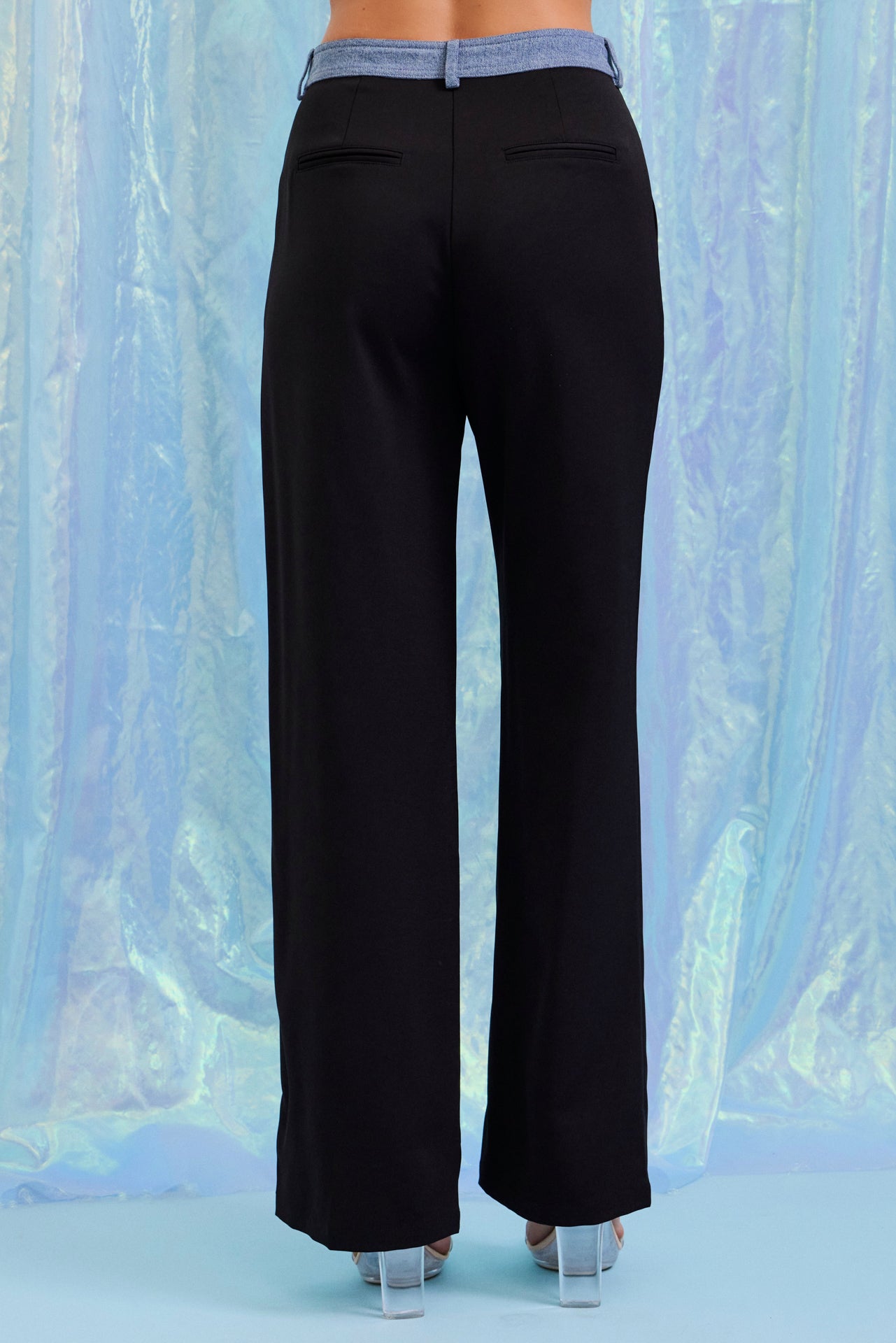 Two Becomes One Contrast Denim Shirt & Pants Set