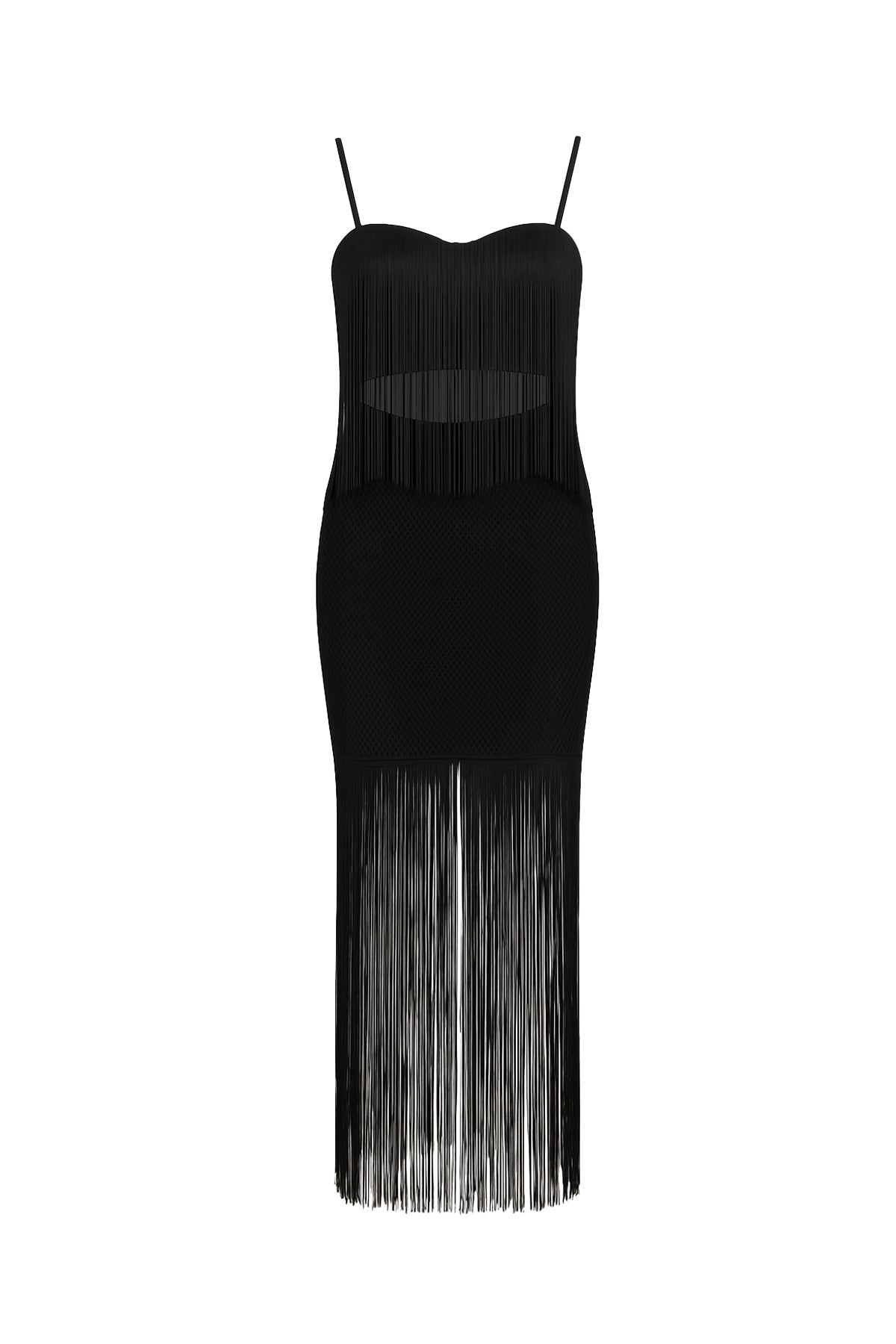 Jenna Bandage Sleeveless Cutout Midi Dress with Fringe