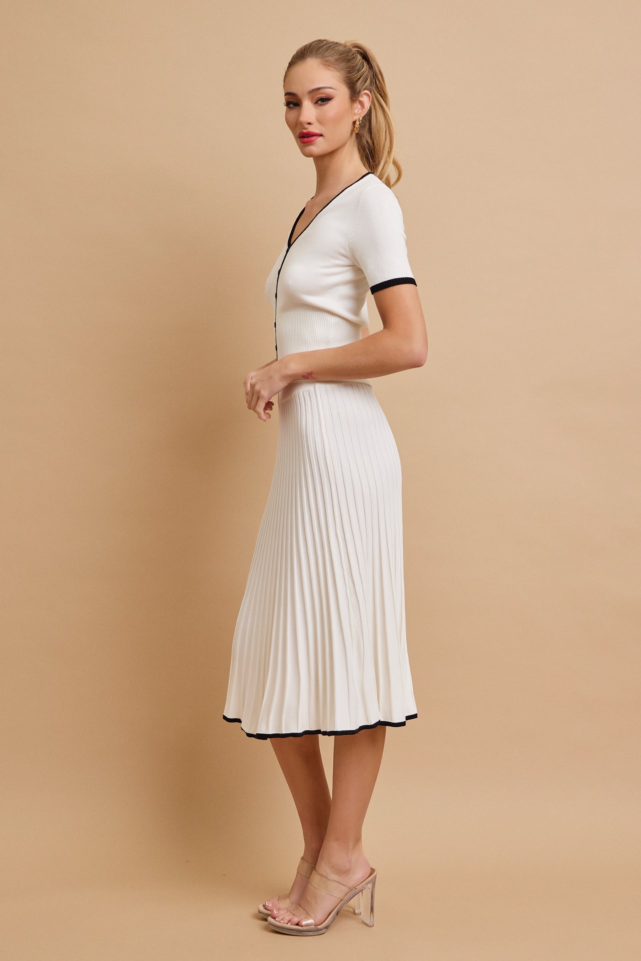 Evadne Short Sleeve Top With Flare Skirt Set