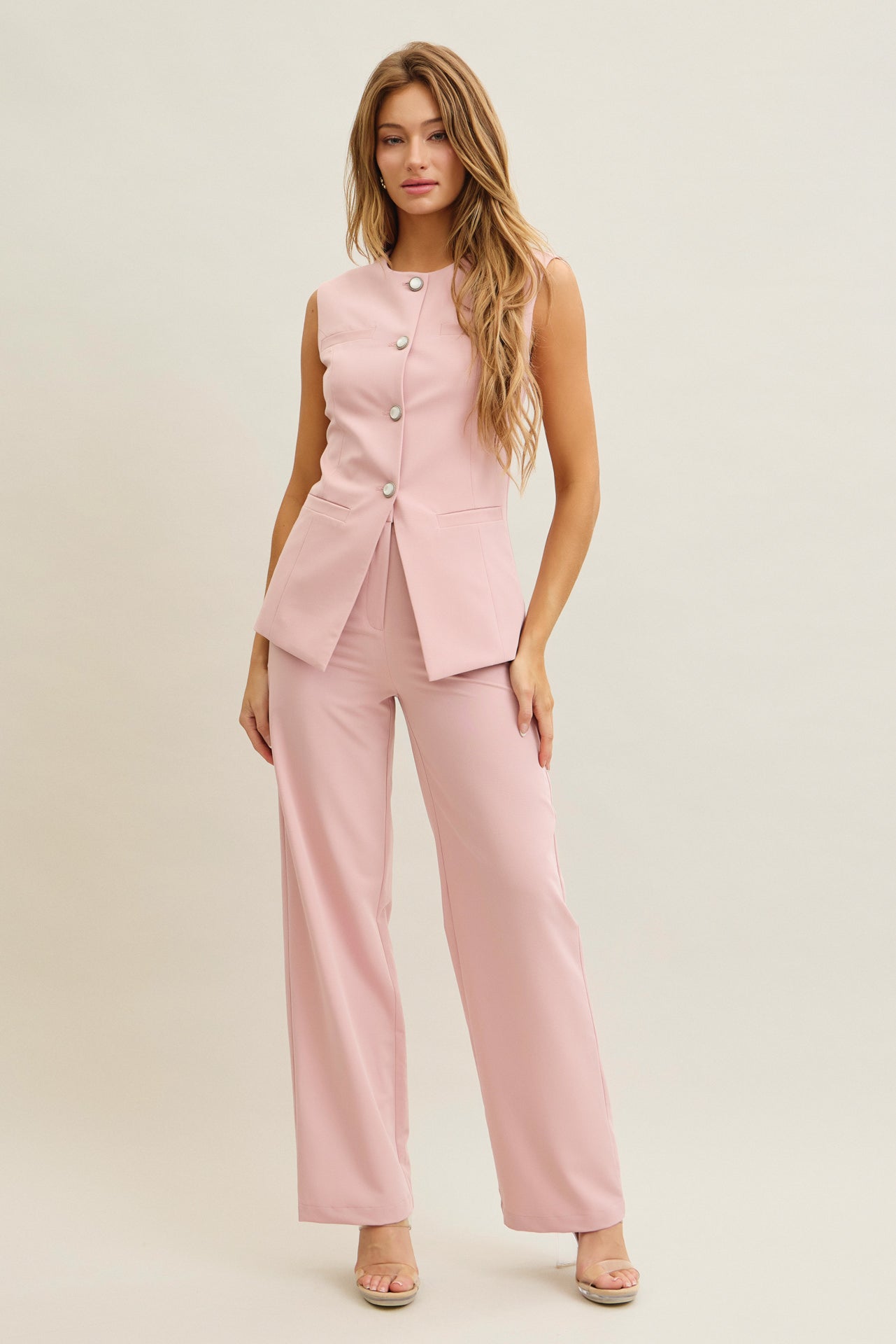 Woven Majesty Round Neck Vest Pants Set