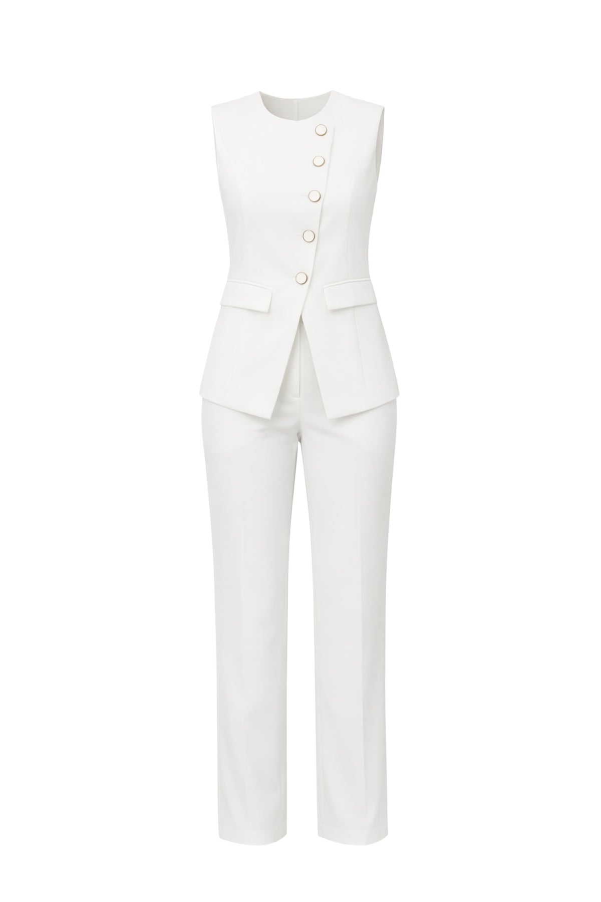 Evangeline Woven Sleeveless Button Down Vest & Pants Set
