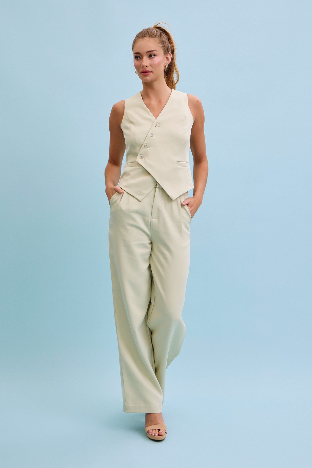 Subtle Elegance Asymmetrical Vest With Pants Set