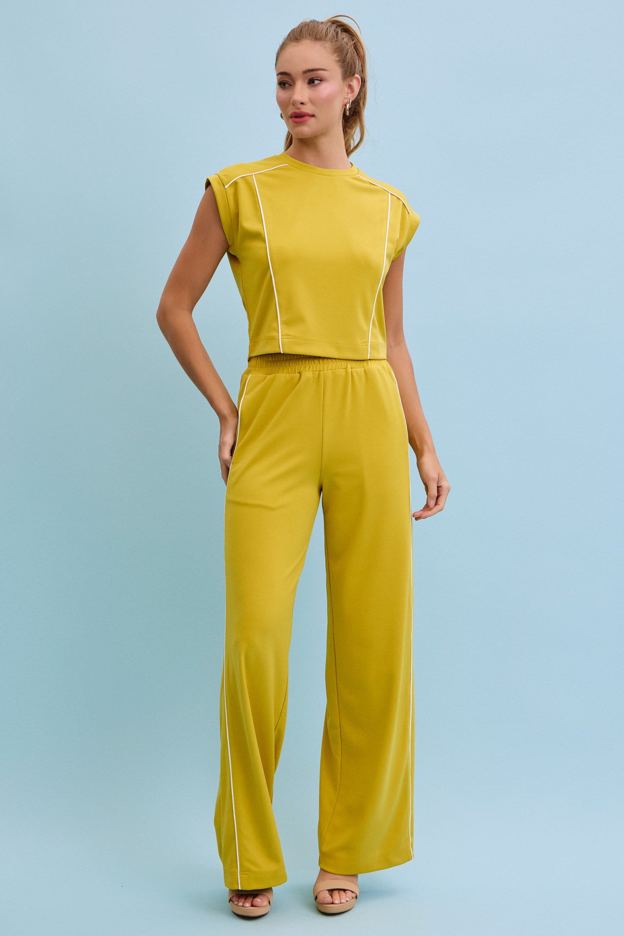 Jovie Piping Detail Top and Pants Sets