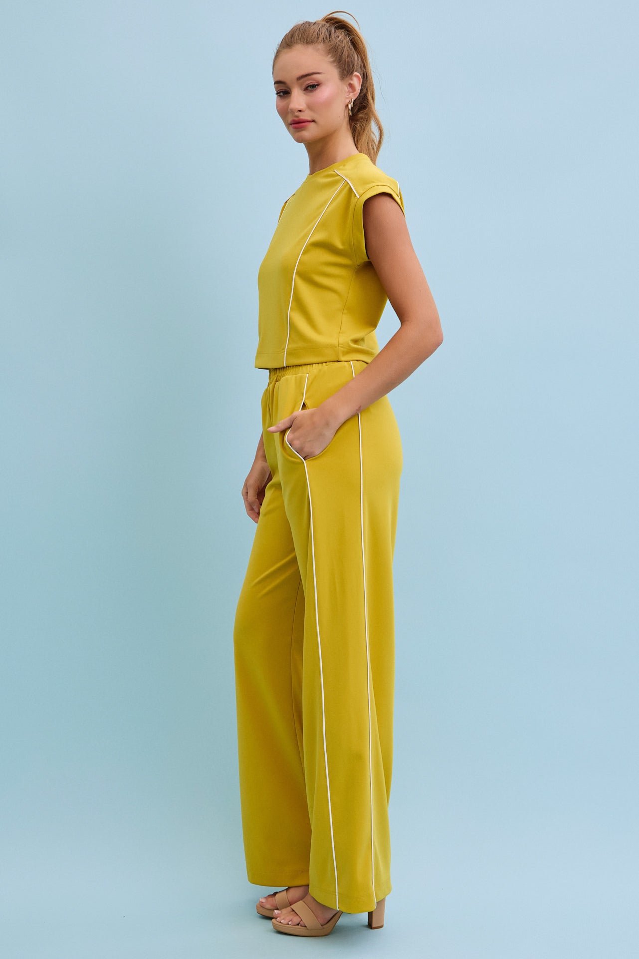 Jovie Piping Detail Top and Pants Sets