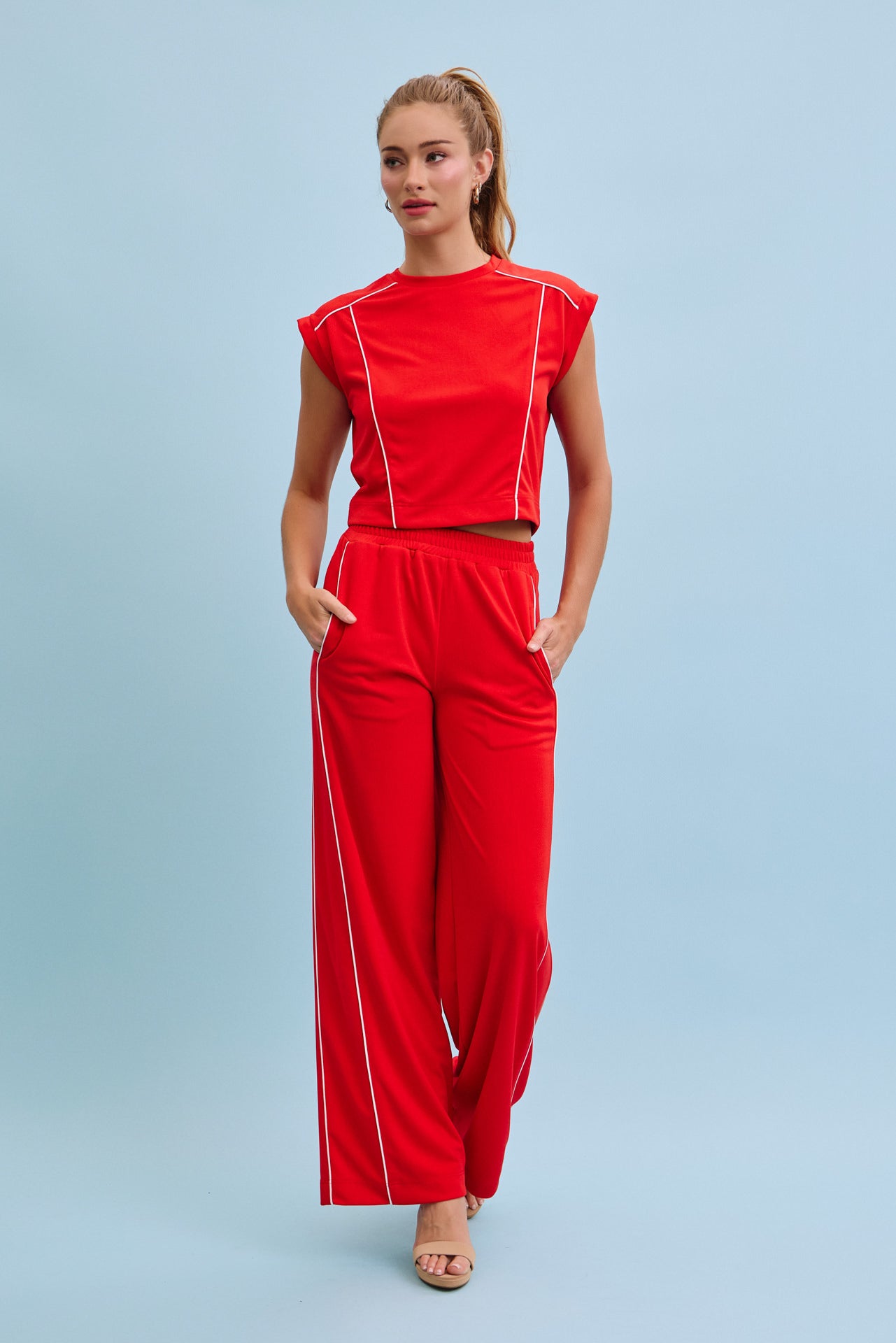 Jovie Piping Detail Top and Pants Sets