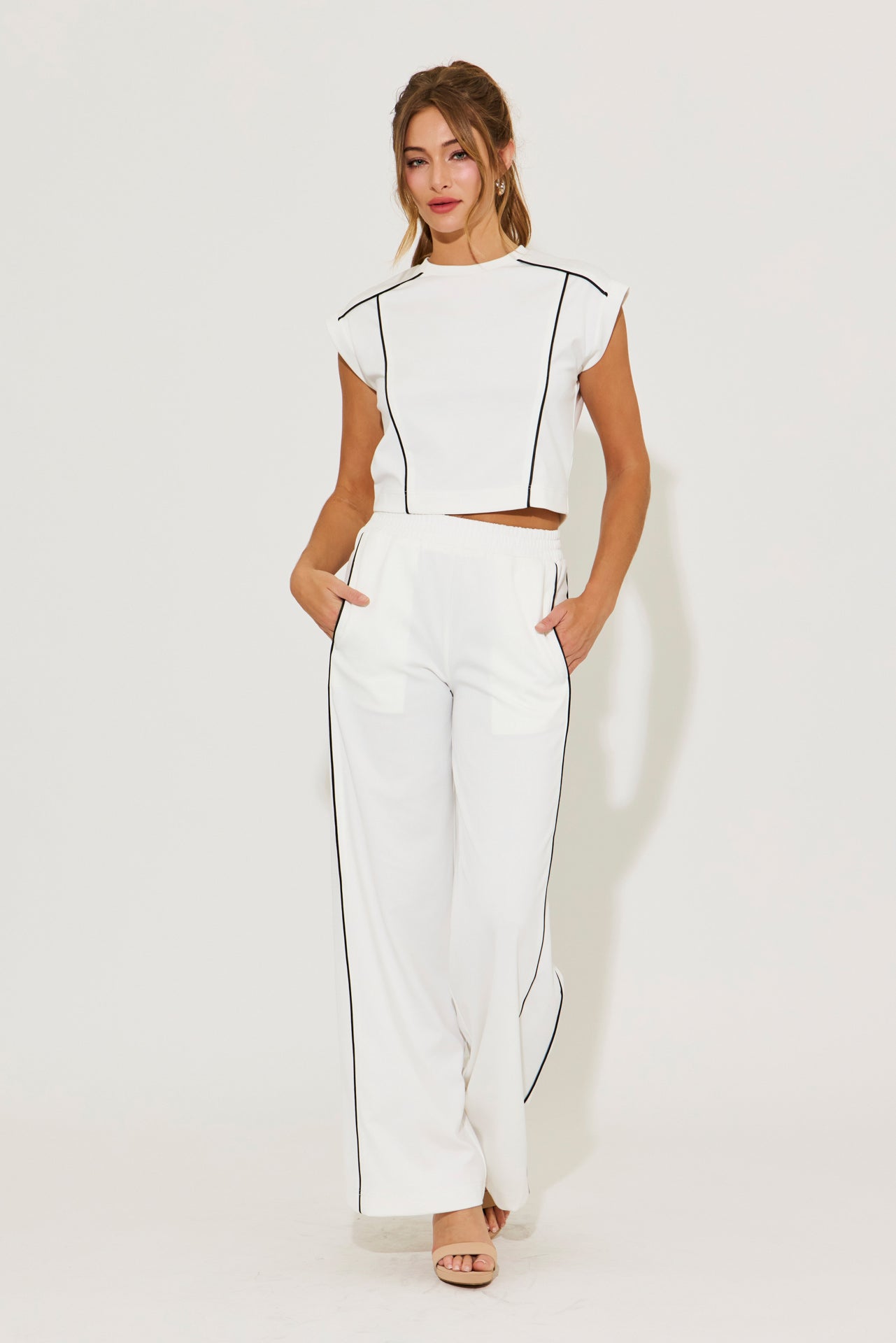 Jovie Piping Detail Top and Pants Sets