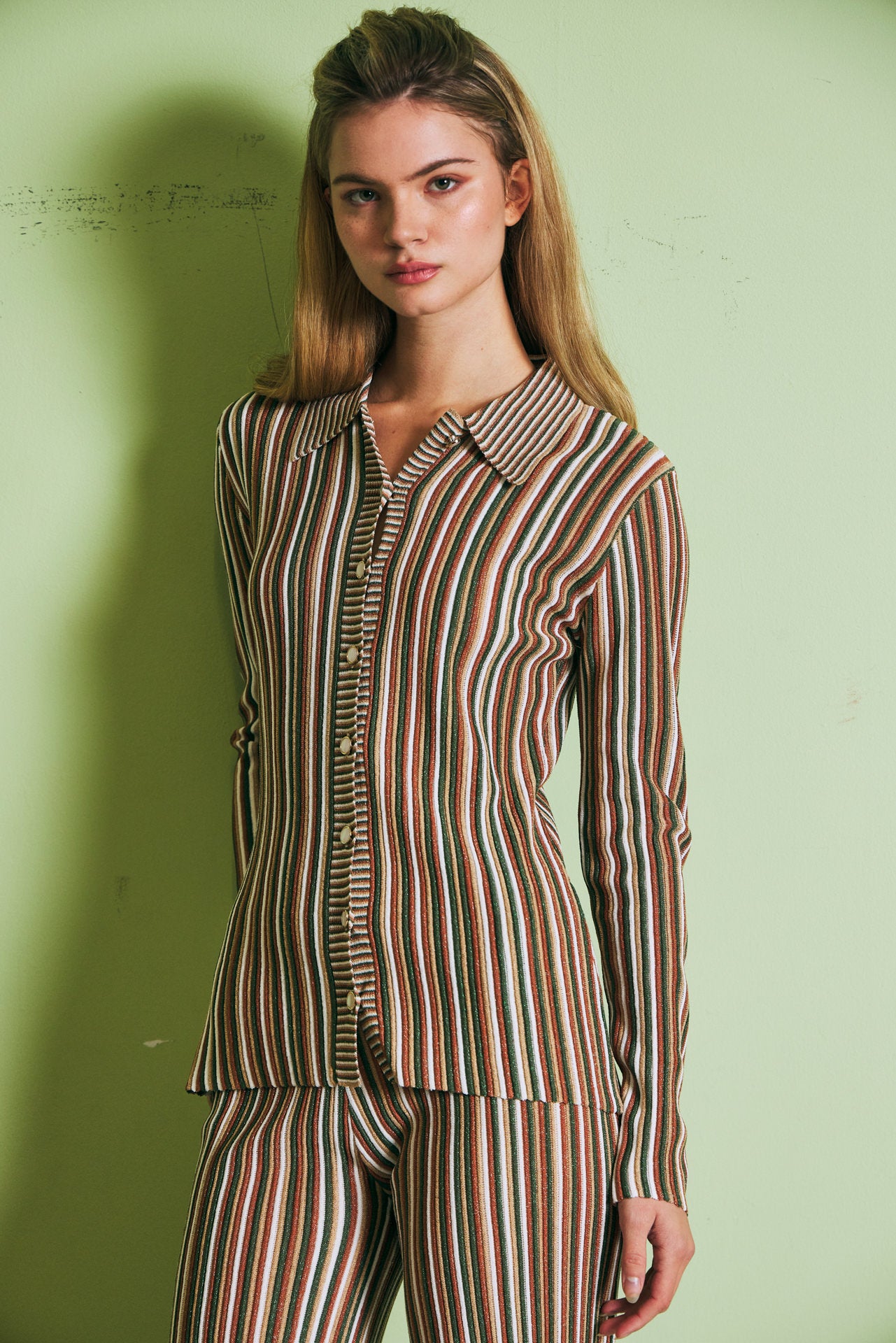 Caprière Long Sleeve Striped Knit Top with Pants Set