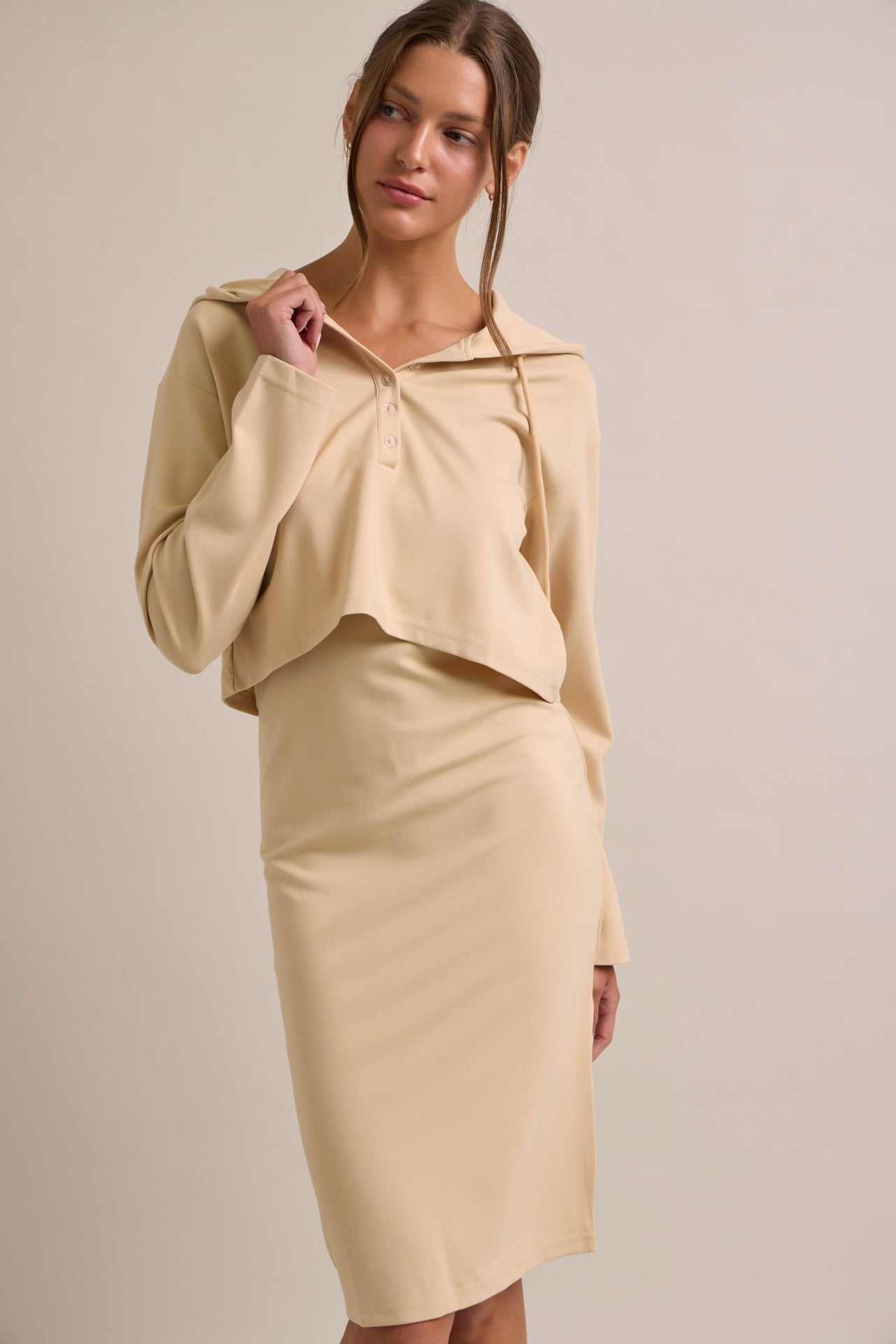 Spaghetti Midi Dress with Hooded Crop Top