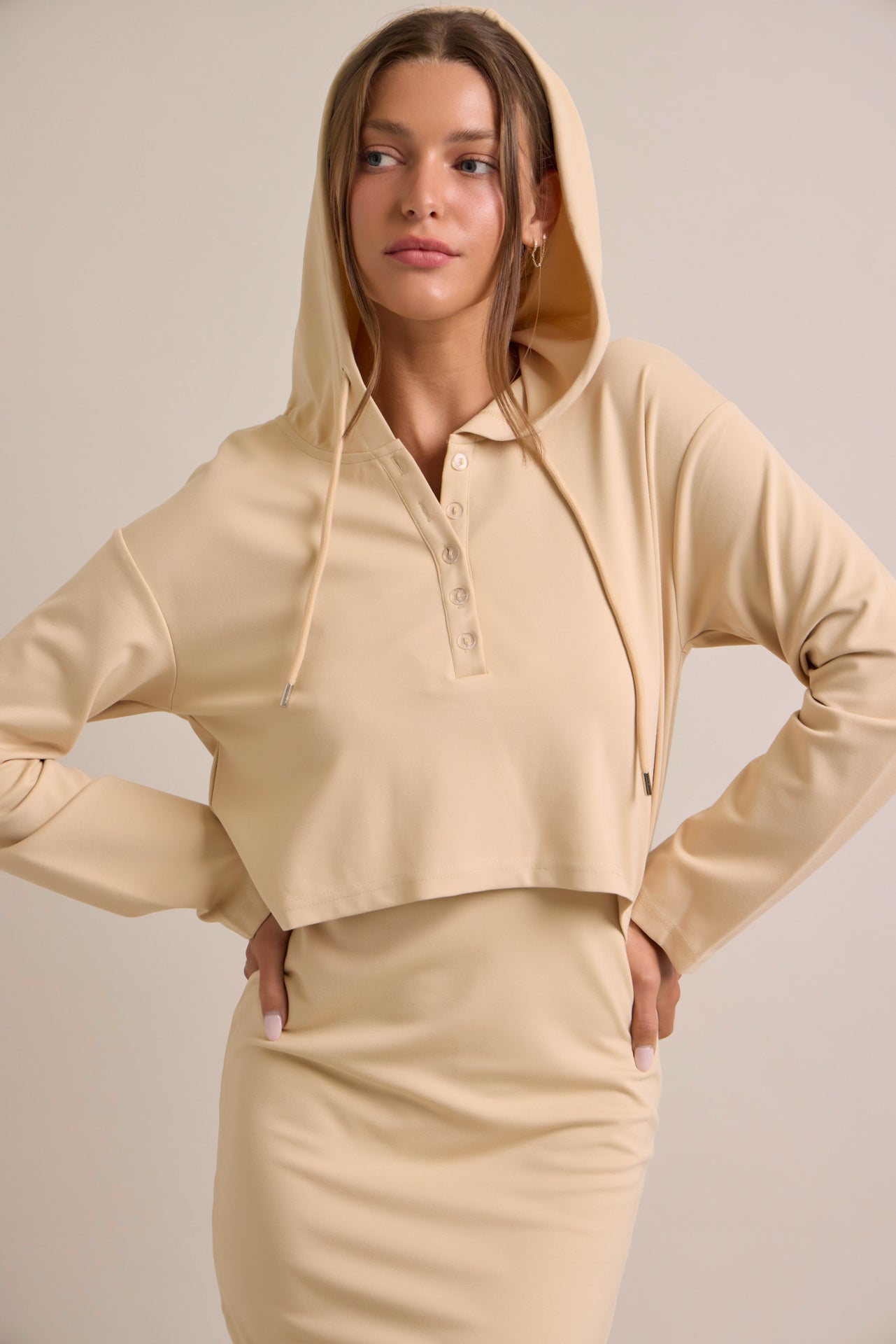Spaghetti Midi Dress with Hooded Crop Top