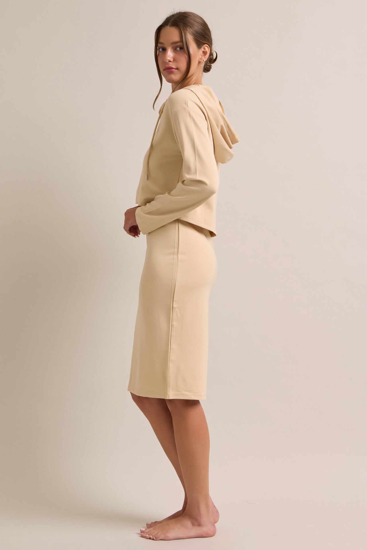 Spaghetti Midi Dress with Hooded Crop Top