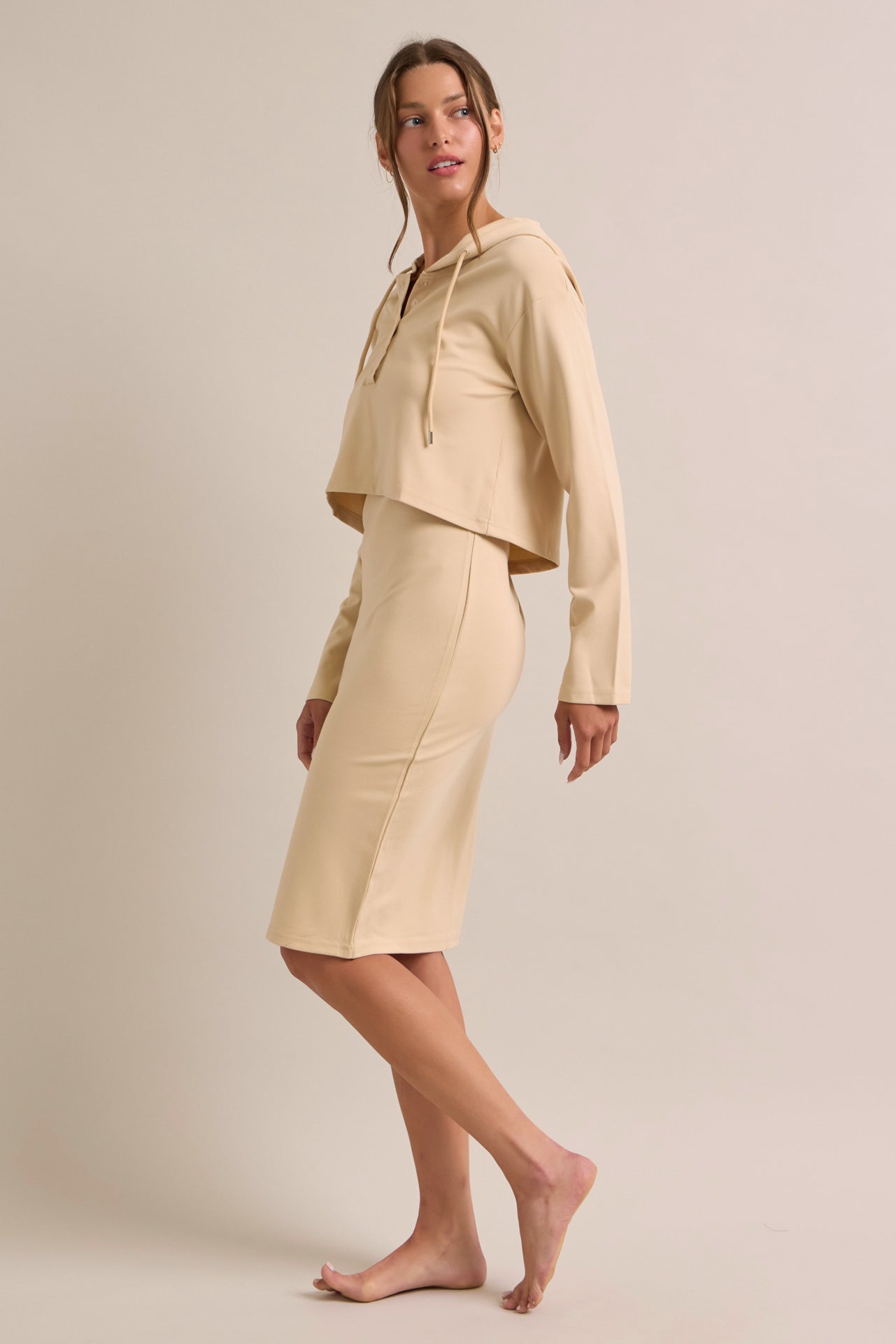 Spaghetti Midi Dress with Hooded Crop Top