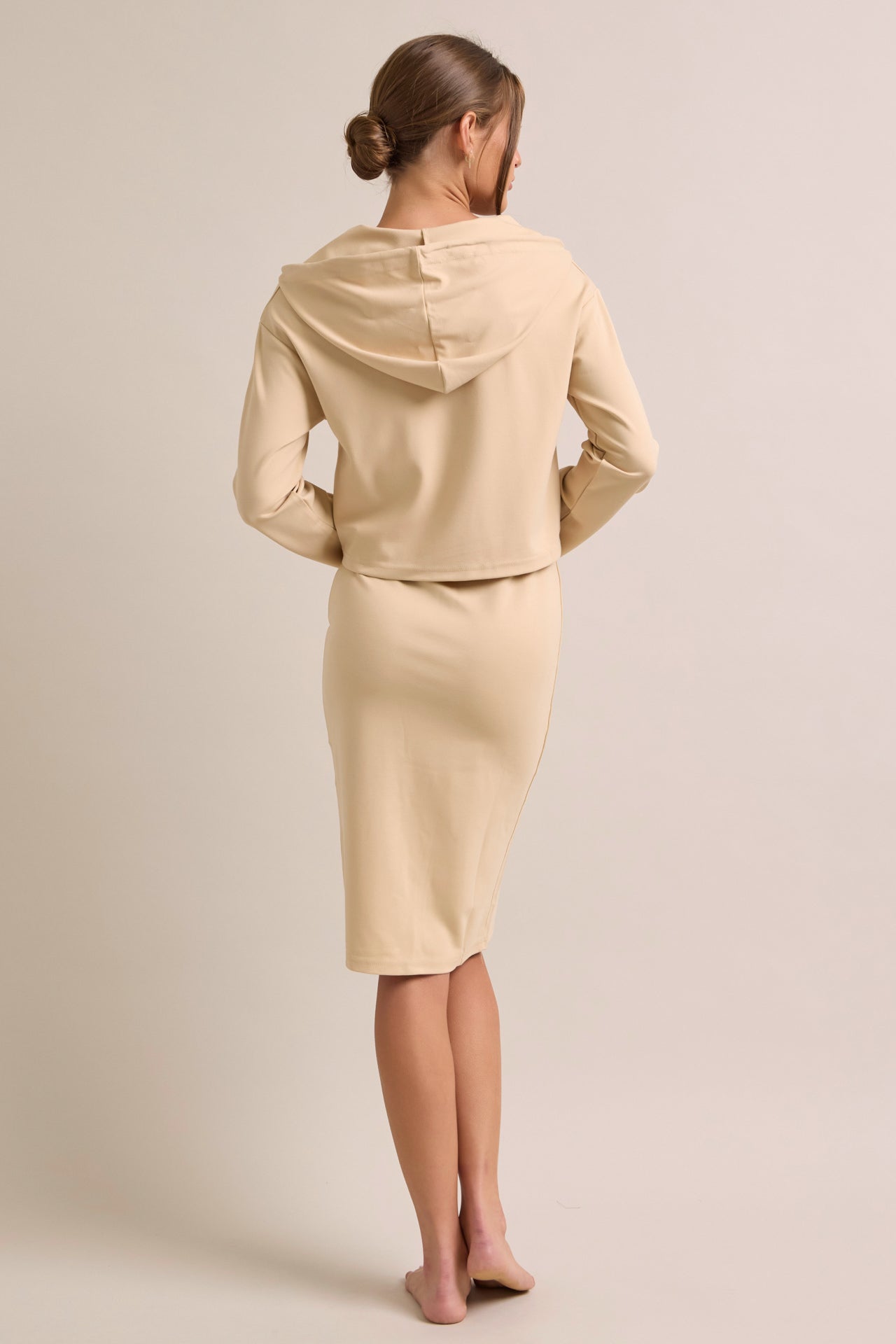 Spaghetti Midi Dress with Hooded Crop Top