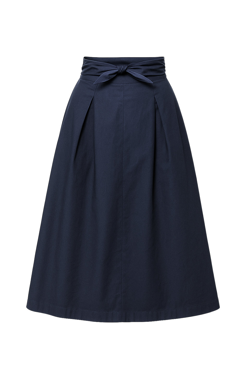 Cotton High Waist Midi Skirt with Bow-Tie at Back