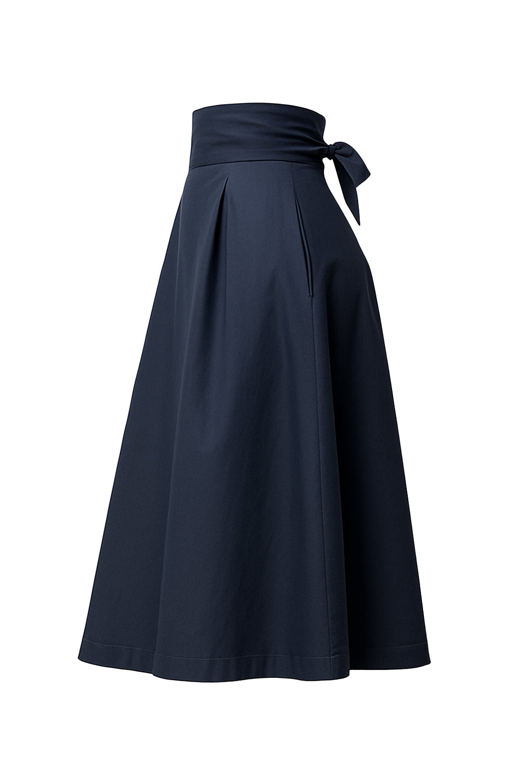 Cotton High Waist Midi Skirt with Bow-Tie at Back