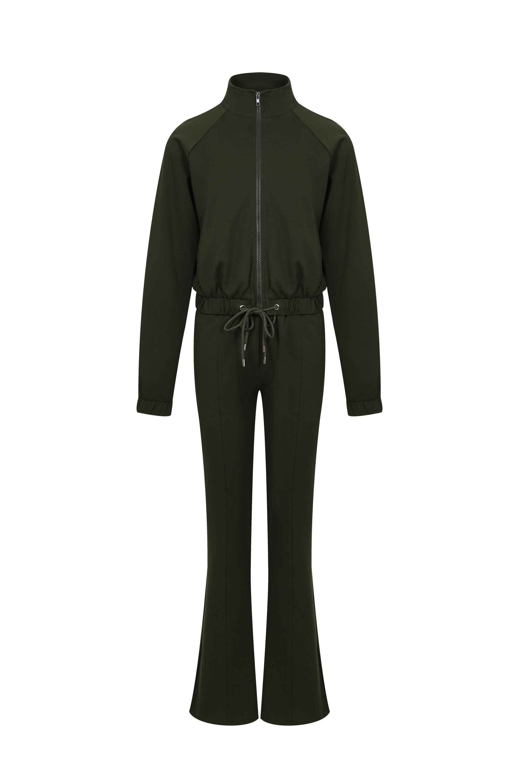 Simple Day Knit Track Jacket and Flare Pants Set