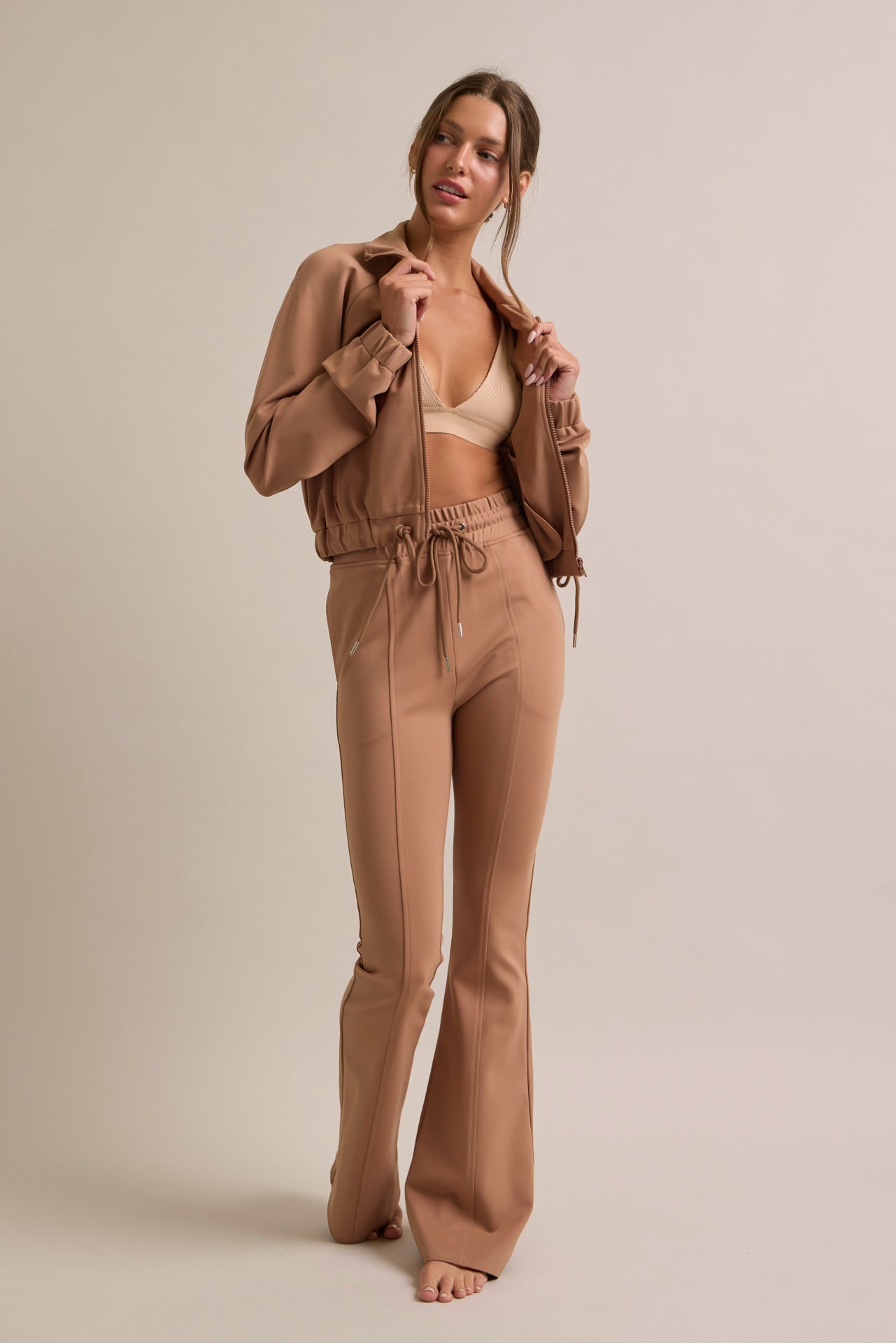 Simple Day Knit Track Jacket and Flare Pants Set