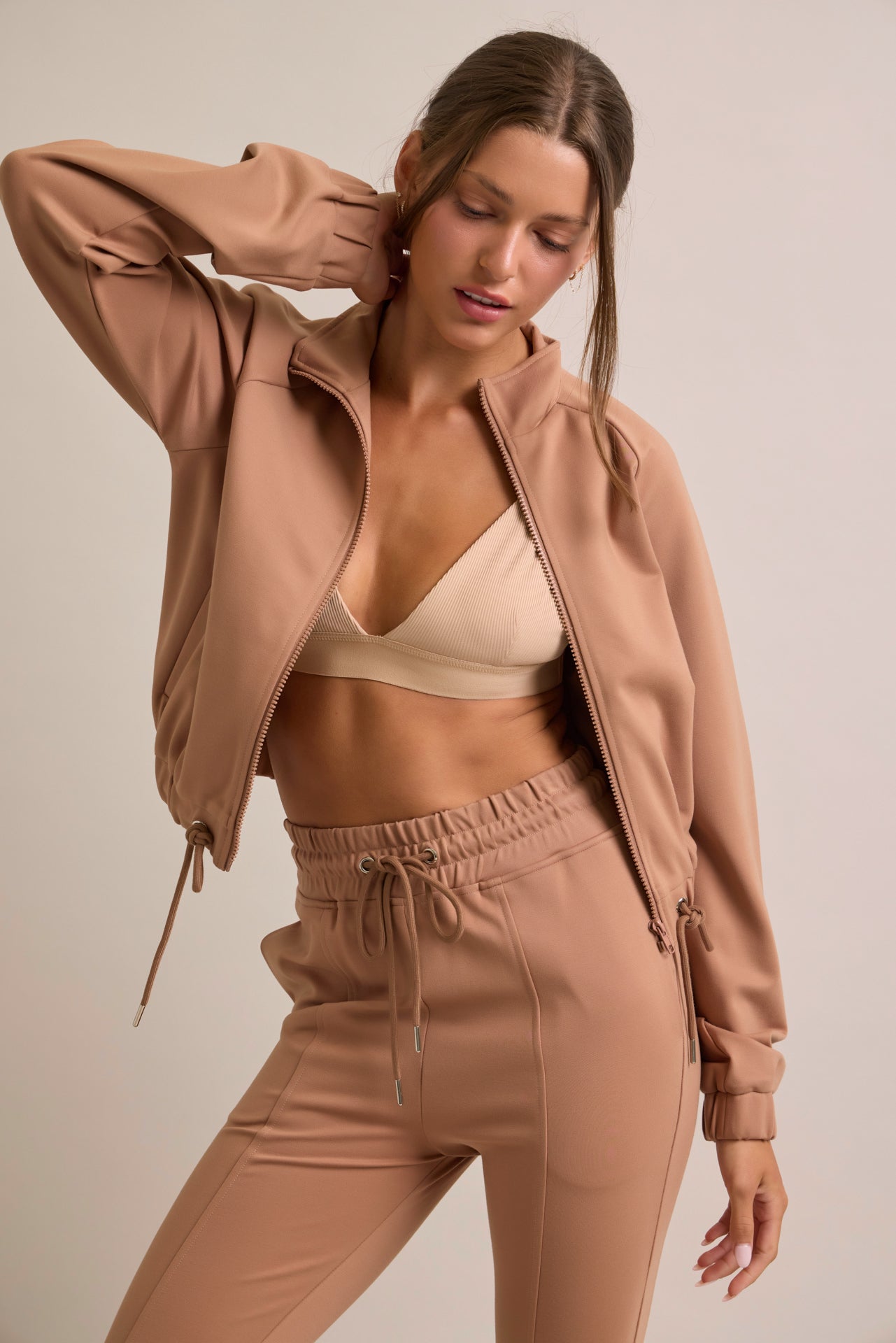 Simple Day Knit Track Jacket and Flare Pants Set