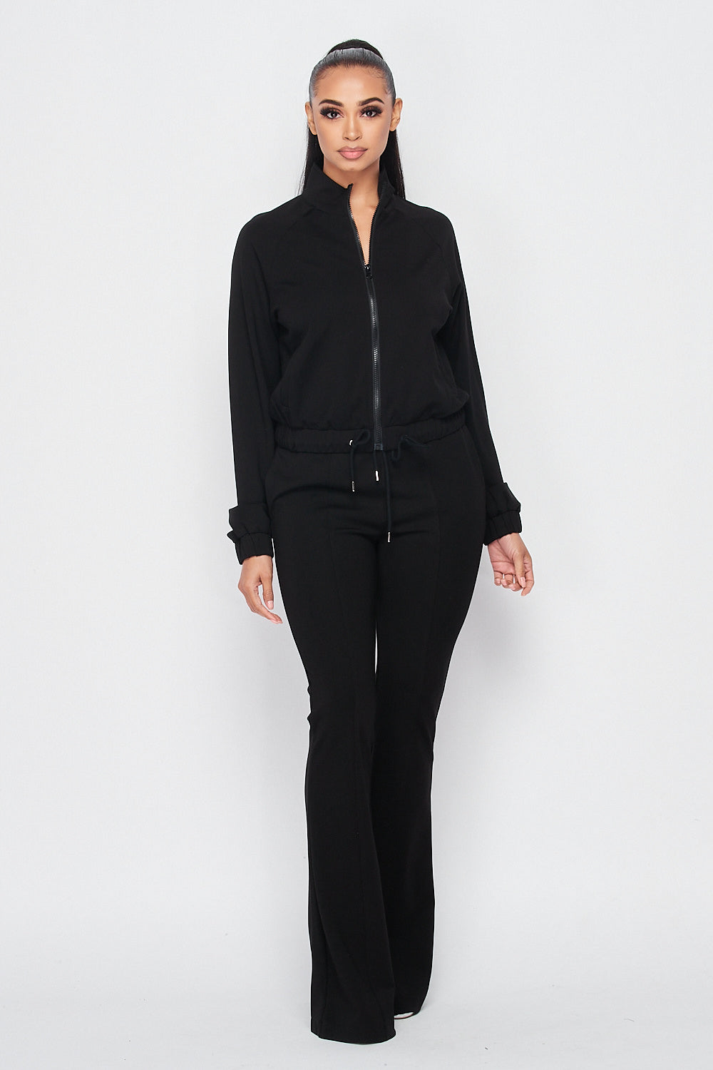 Simple Day Knit Track Jacket and Flare Pants Set