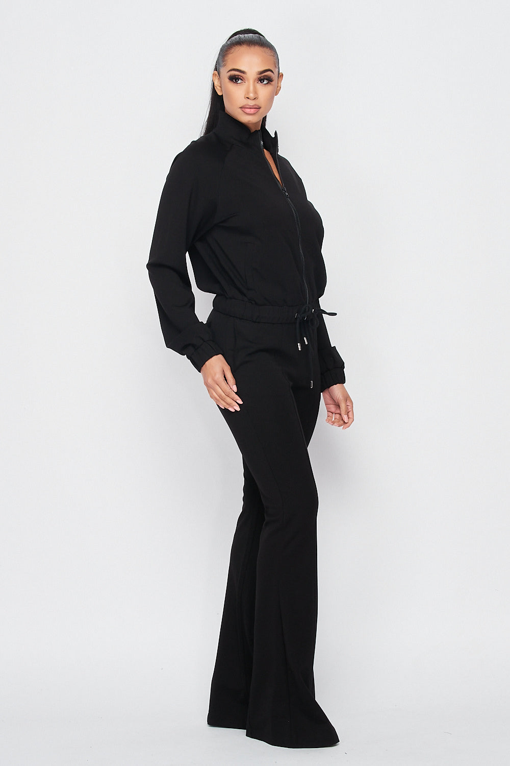 Simple Day Knit Track Jacket and Flare Pants Set