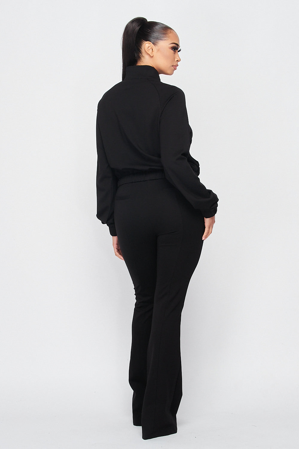 Simple Day Knit Track Jacket and Flare Pants Set