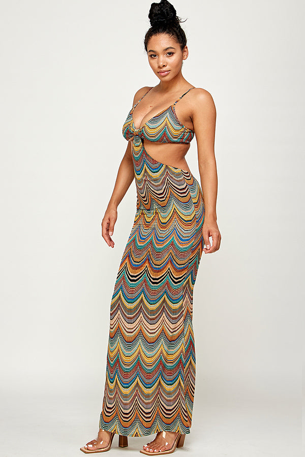 Cutout Print Maxi Dress