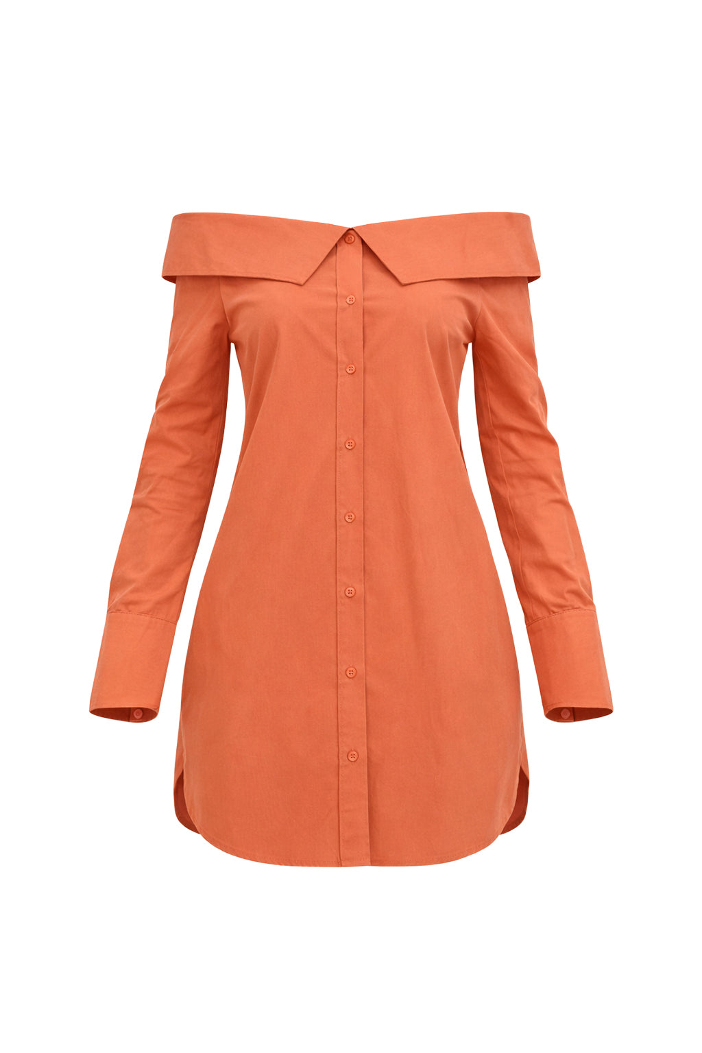 Cotton Off Shoulder Button Down Shirt Dress