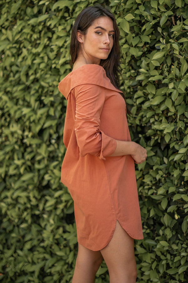 Cotton Off Shoulder Button Down Shirt Dress