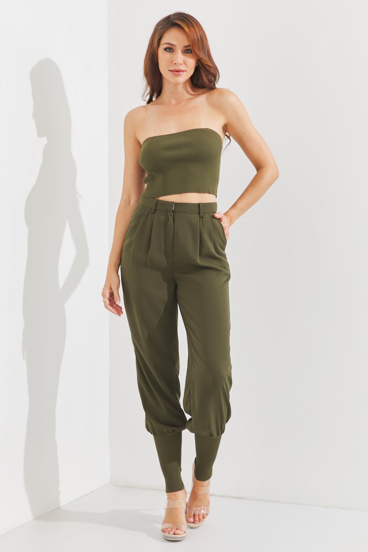 Woven Balloon Trousers With Knit Cuff