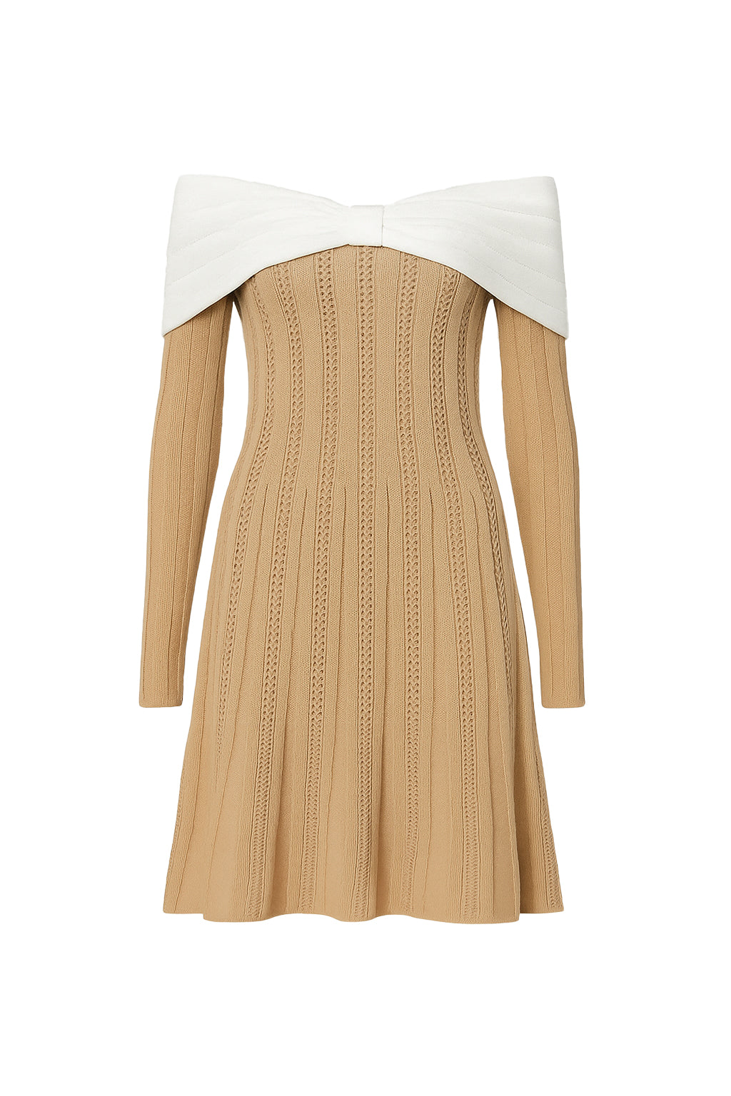Knit Off Shoulder Two Toned Rib Mini Dress