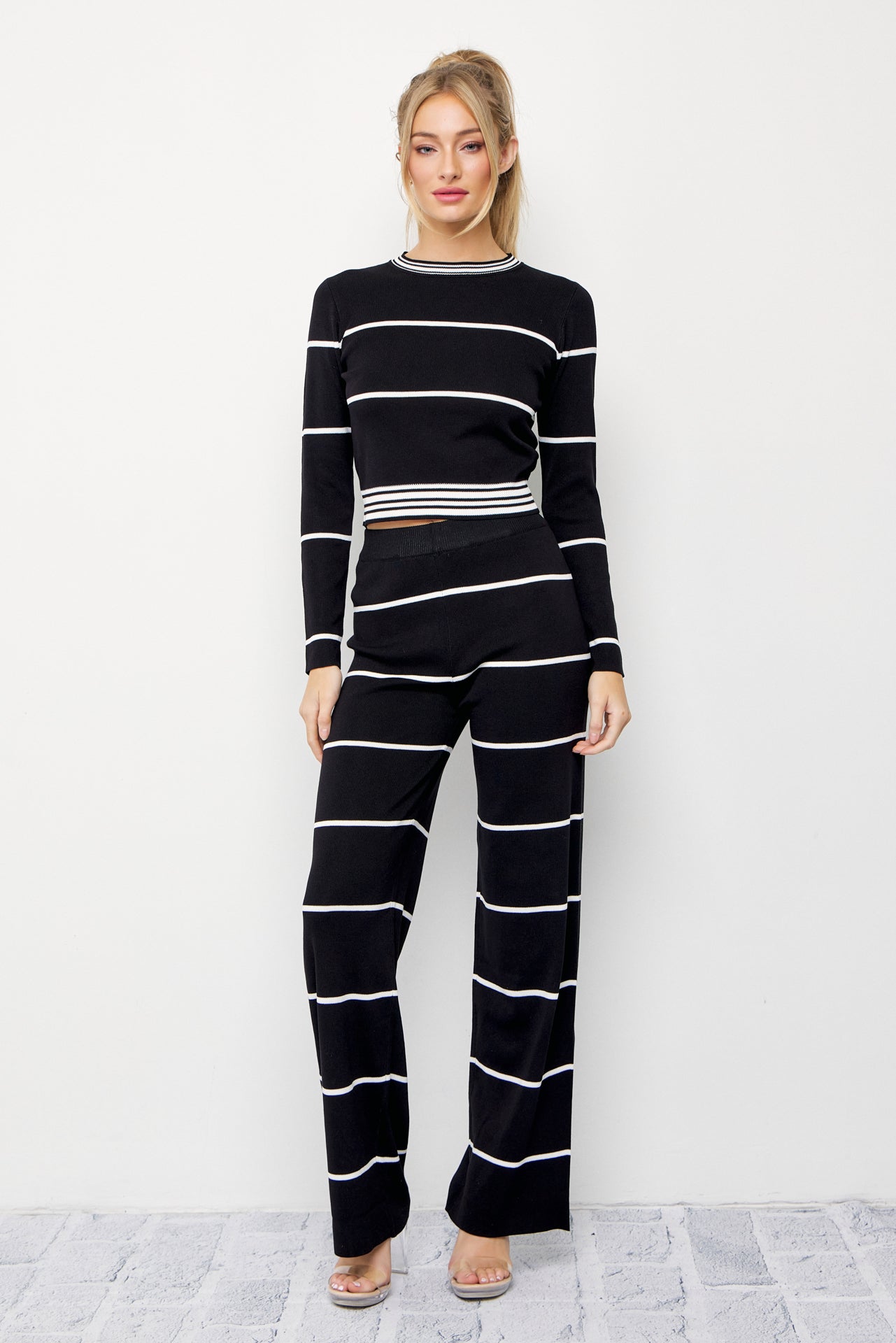 Casual Stripe Aesthetic Long Sleeve Top and Pants Set