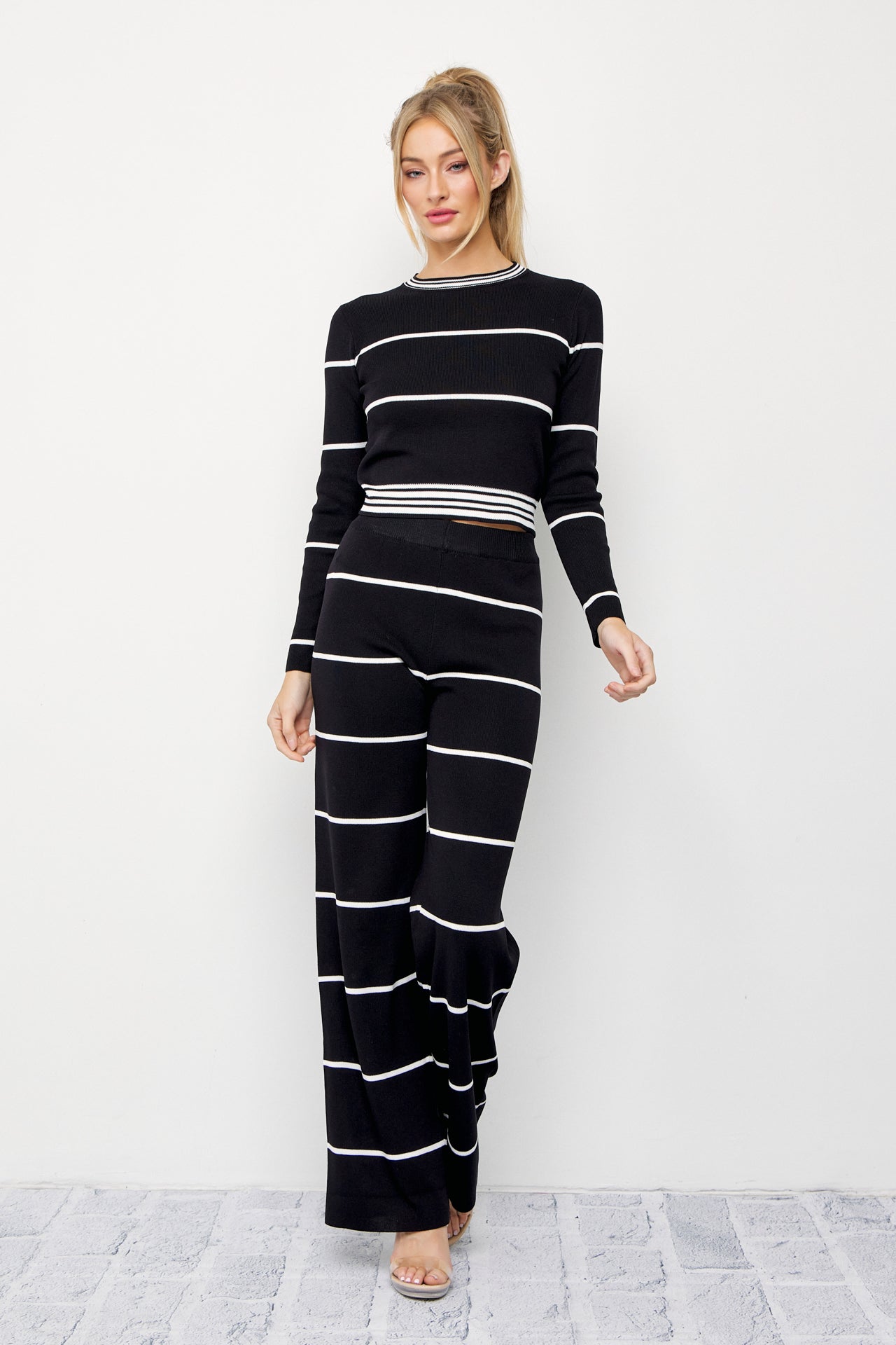 Casual Stripe Aesthetic Long Sleeve Top and Pants Set