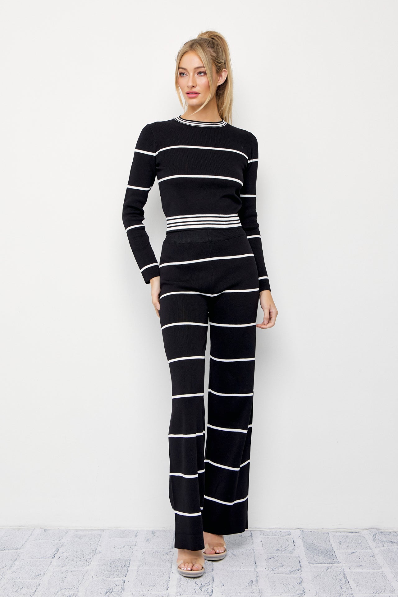 Casual Stripe Aesthetic Long Sleeve Top and Pants Set