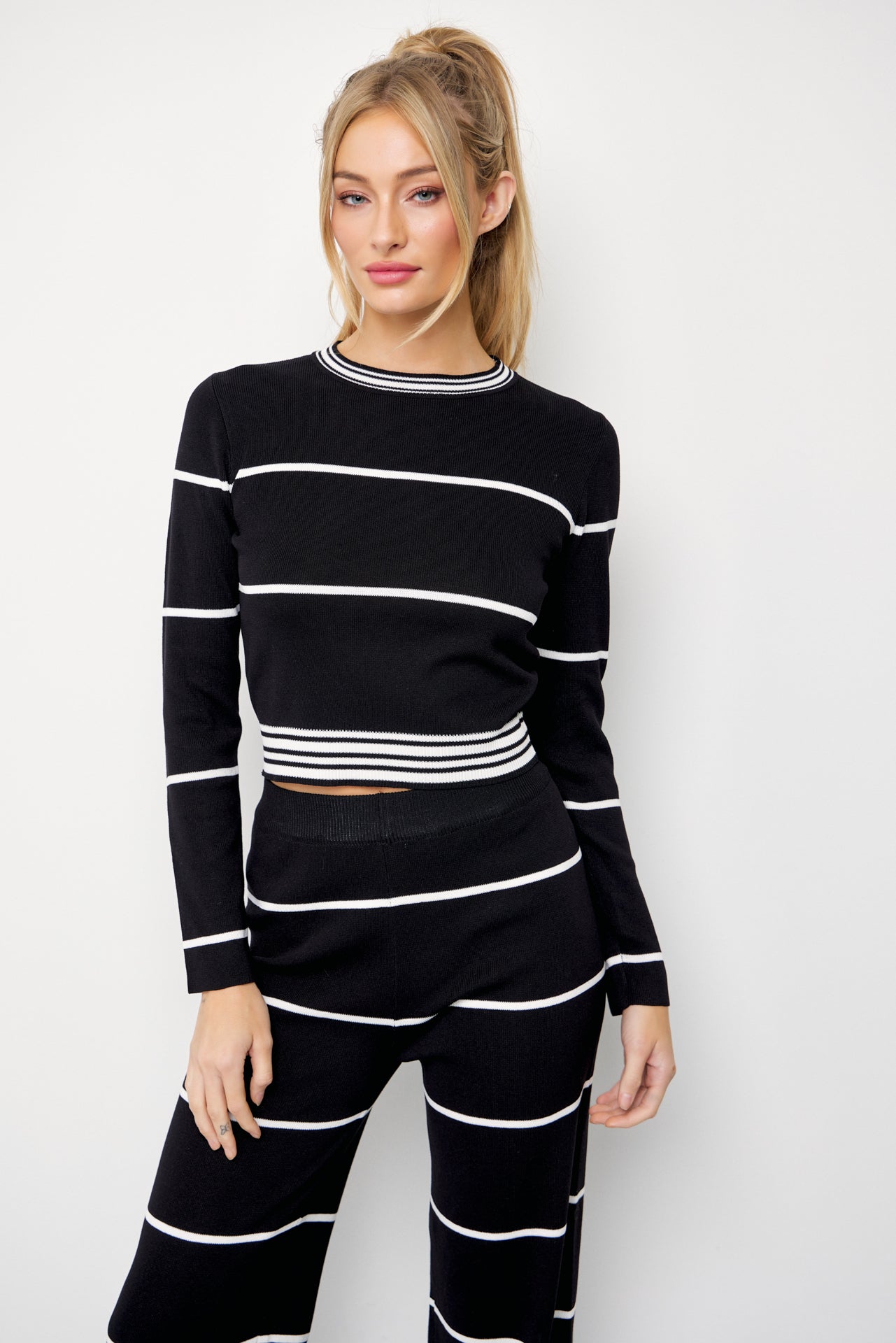 Casual Stripe Aesthetic Long Sleeve Top and Pants Set