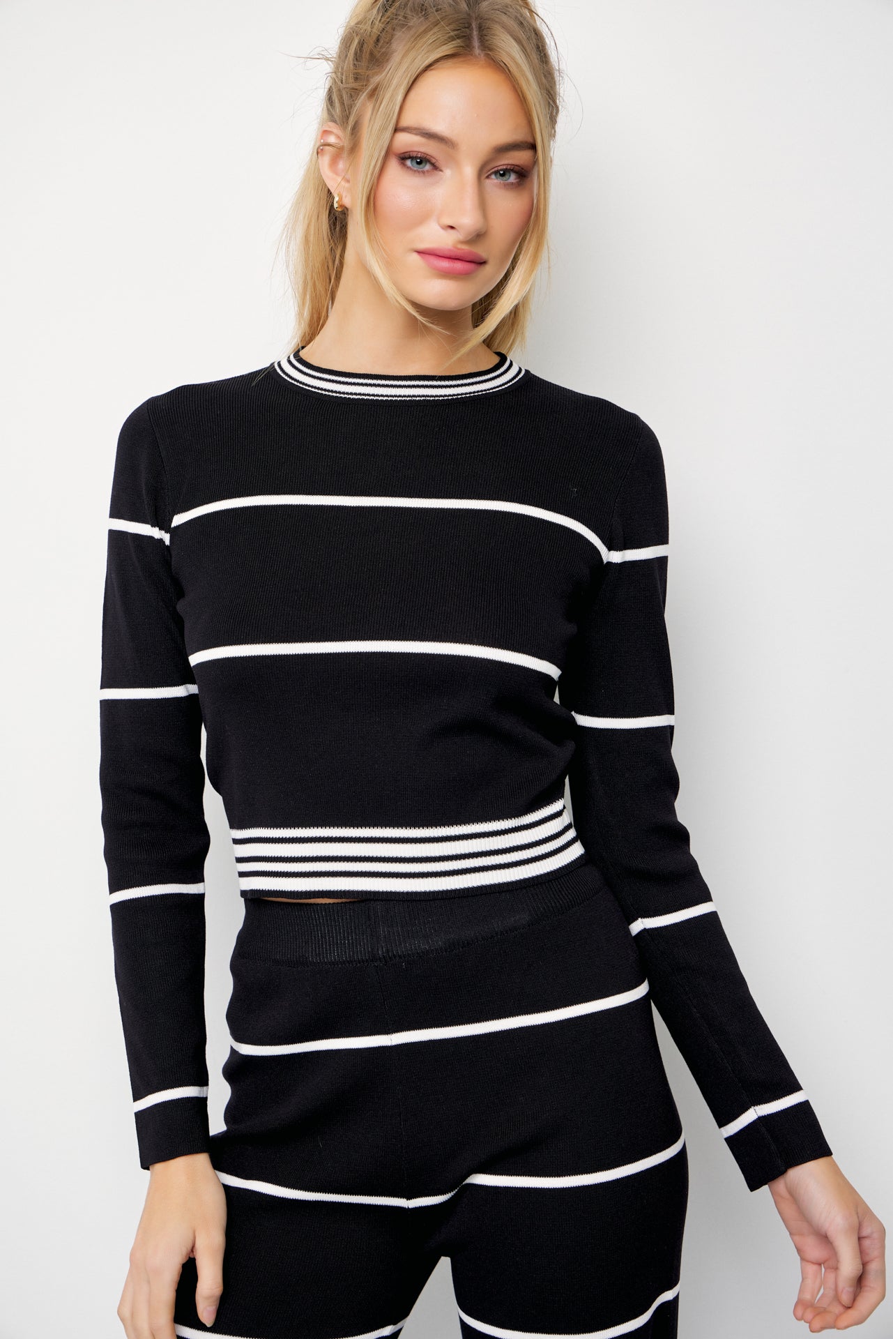 Casual Stripe Aesthetic Long Sleeve Top and Pants Set