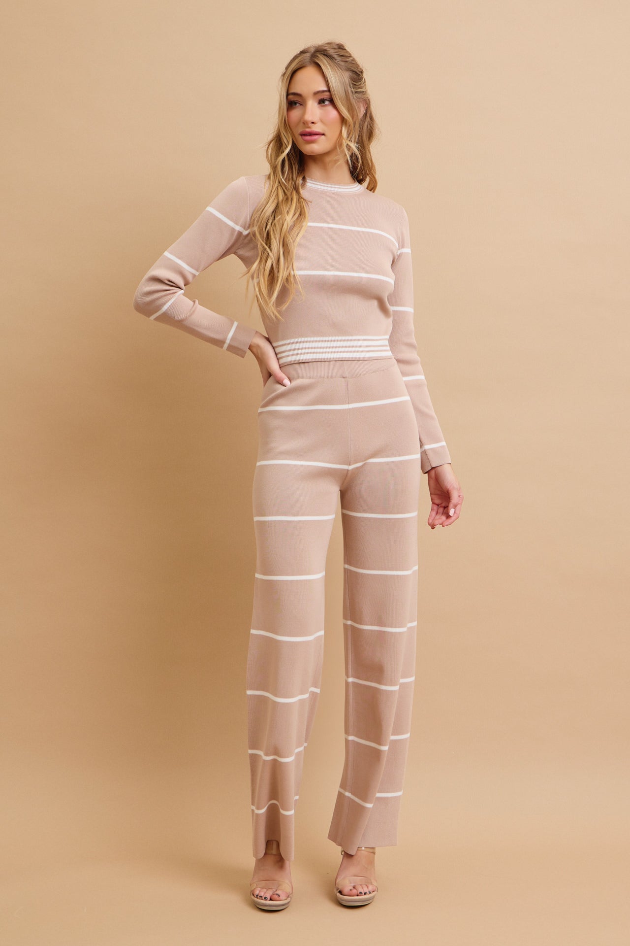 Casual Stripe Aesthetic Long Sleeve Top and Pants Set