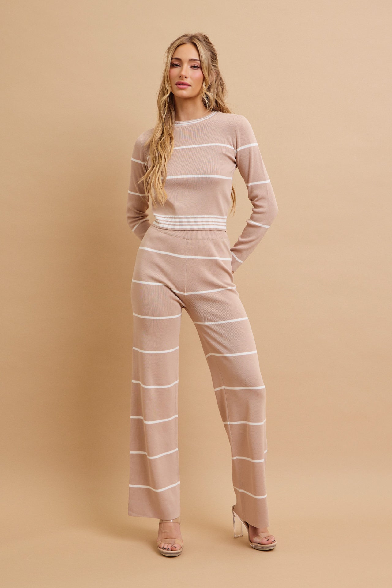Casual Stripe Aesthetic Long Sleeve Top and Pants Set