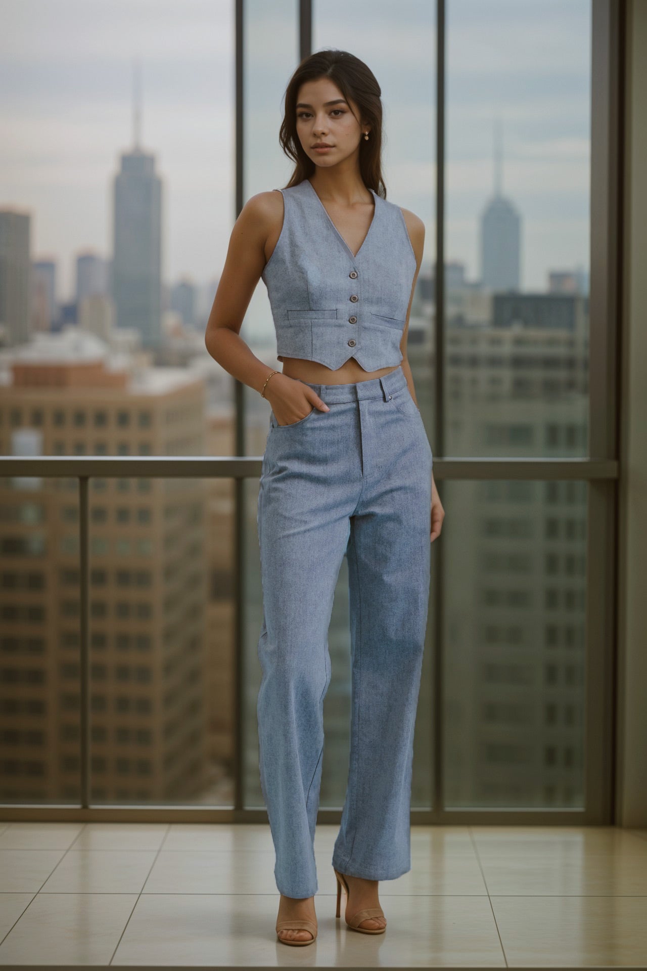 Of Impact Denim Vest And Pants Set