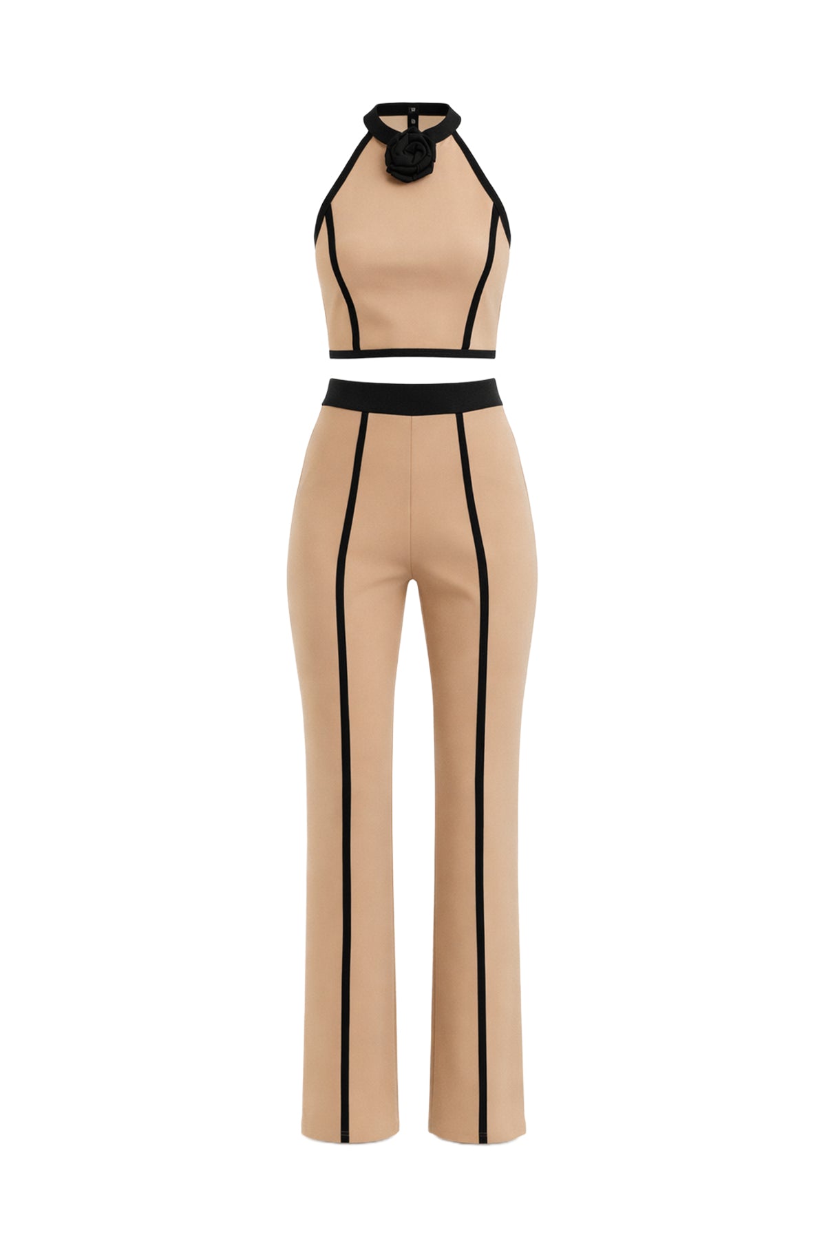 Ready to Go Knit Rosette Crop Halter Top and Pants Set