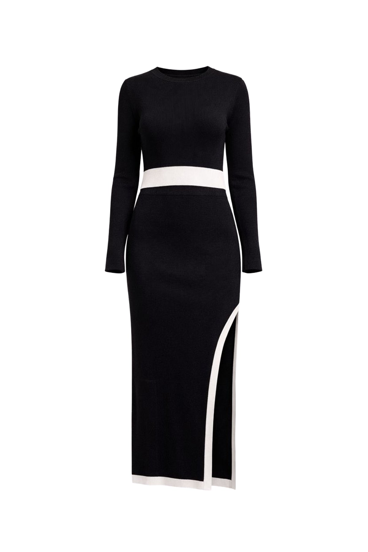 Jia Knit Cropped Bell Sleeve Top and Midi Skirt with Contrast