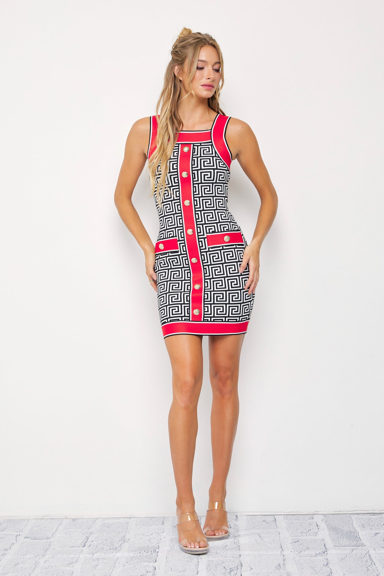 Cassia Bandage Print Sleeveless Mini Dress
