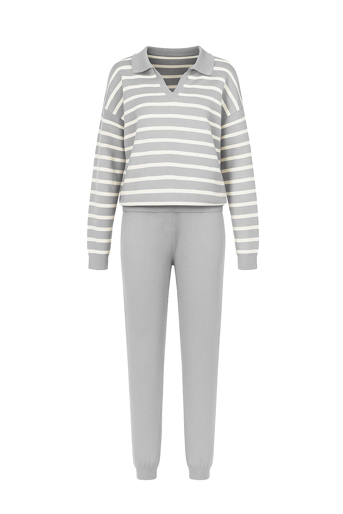 Knit Stripe Long sleeve Top and Solid Pants Set