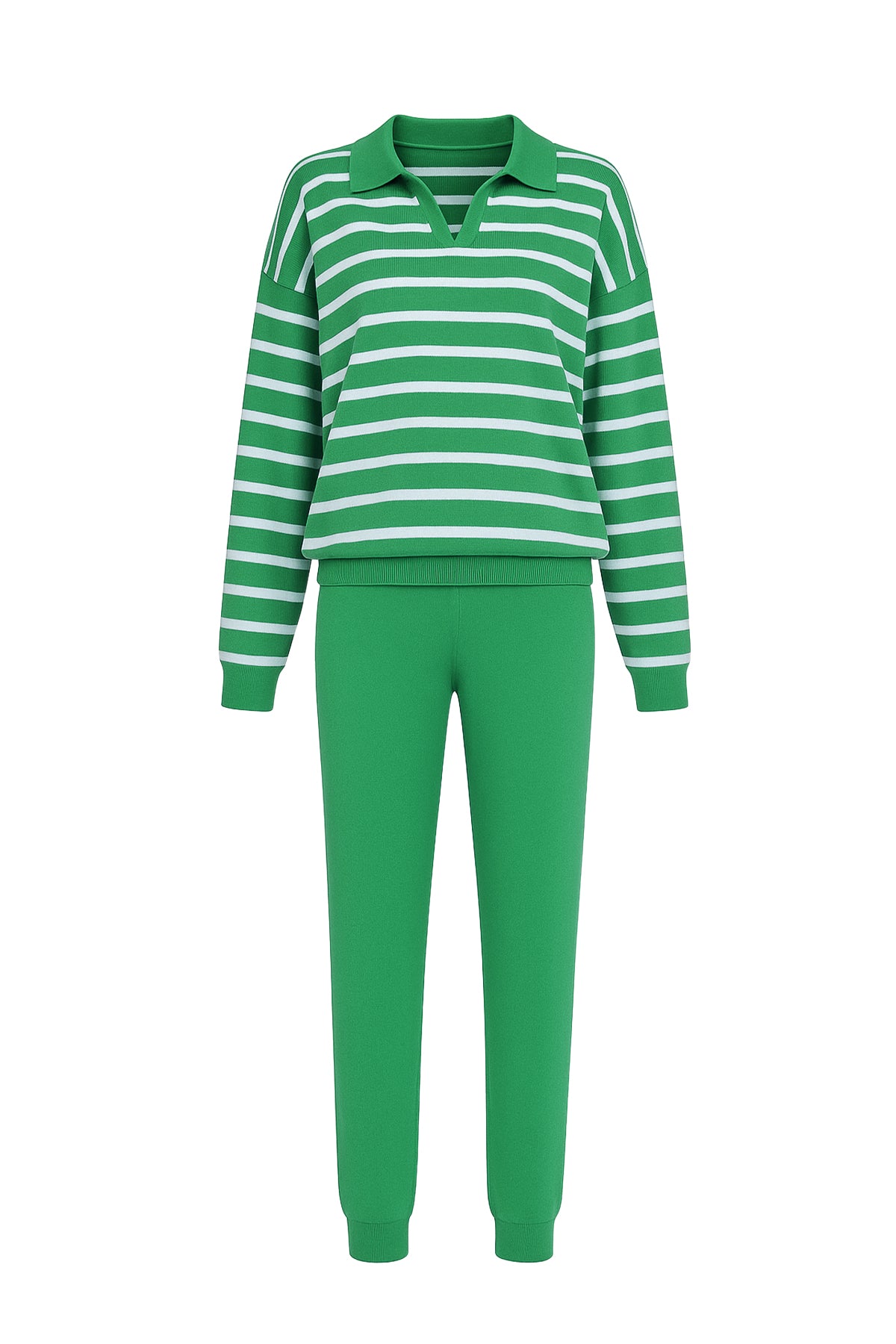 Knit Stripe Long sleeve Top and Solid Pants Set